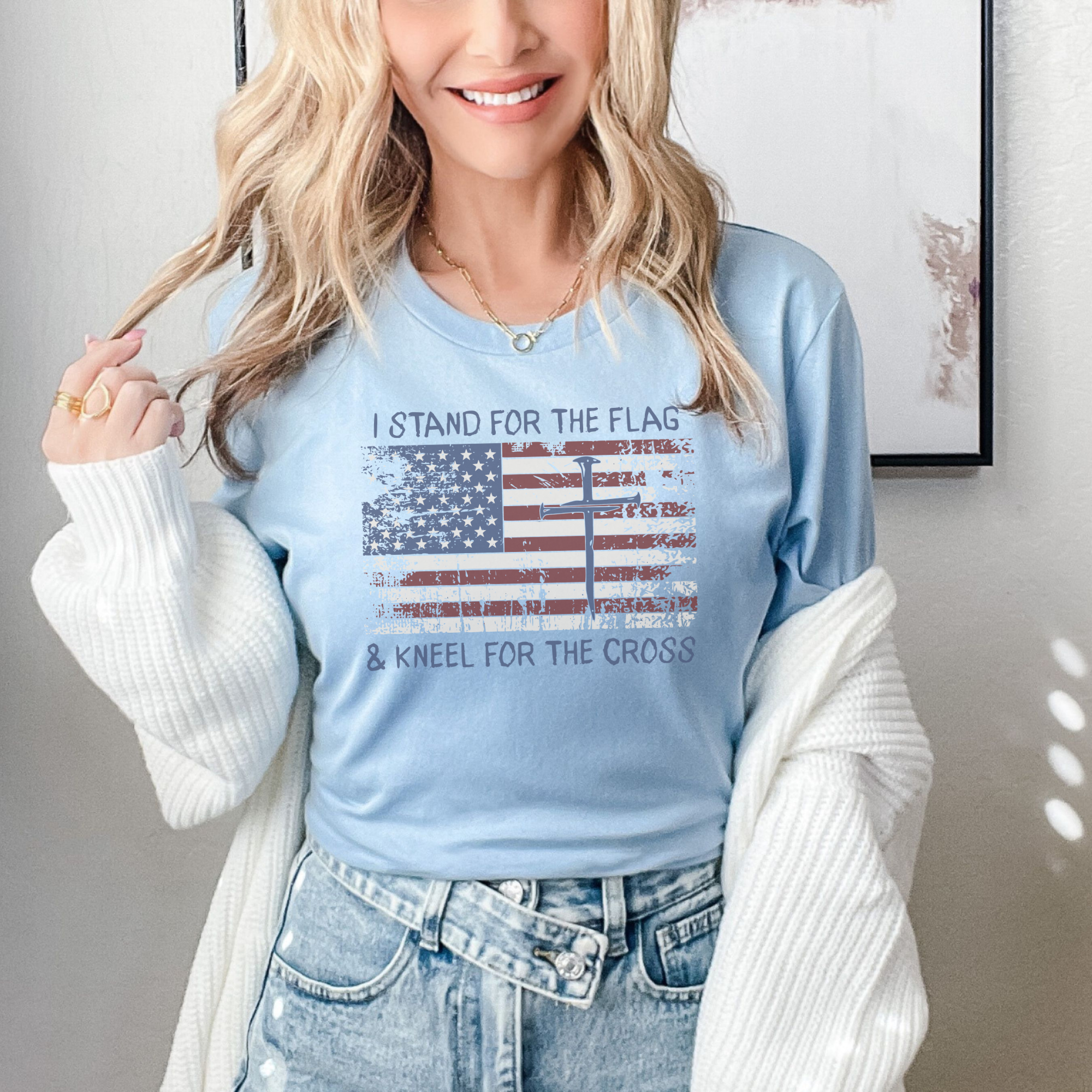 I Stand For The Flag & Kneel For The Cross Unisex Christian T-Shirt