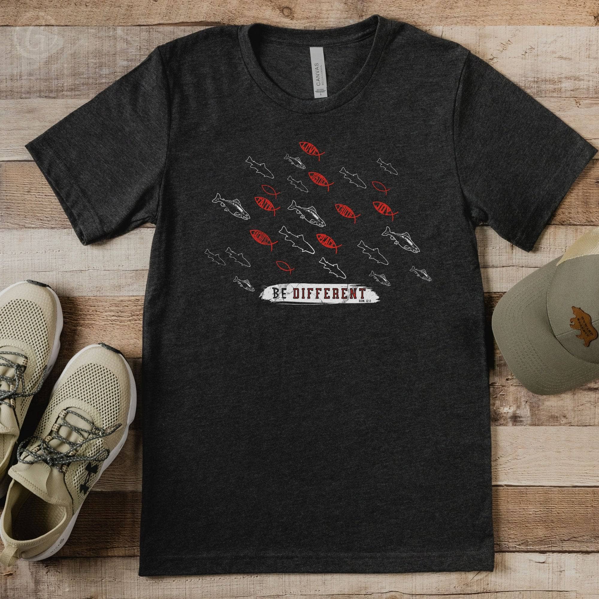 Be Different Romans 12:2 Unisex T-Shirt Dark Grey Heather