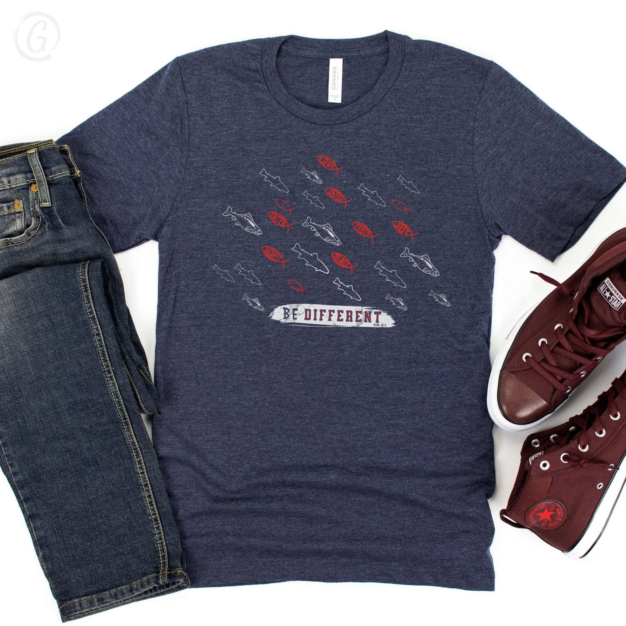 Be Different Romans 12:2 Unisex T-Shirt Heather Midnight Navy