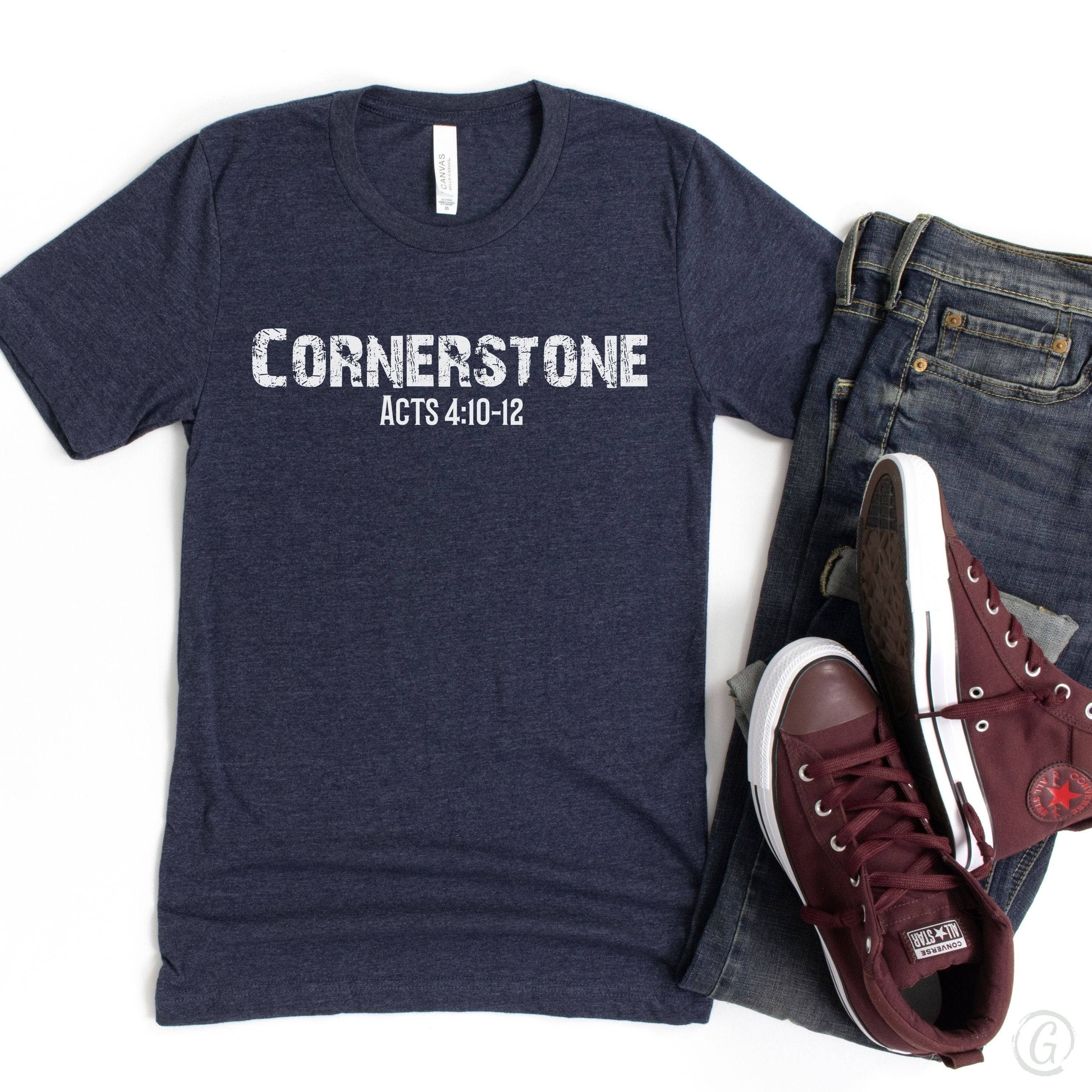 Cornerstone Acts 4:10-12 Unisex T-Shirt Heathers Heather Midnight Navy