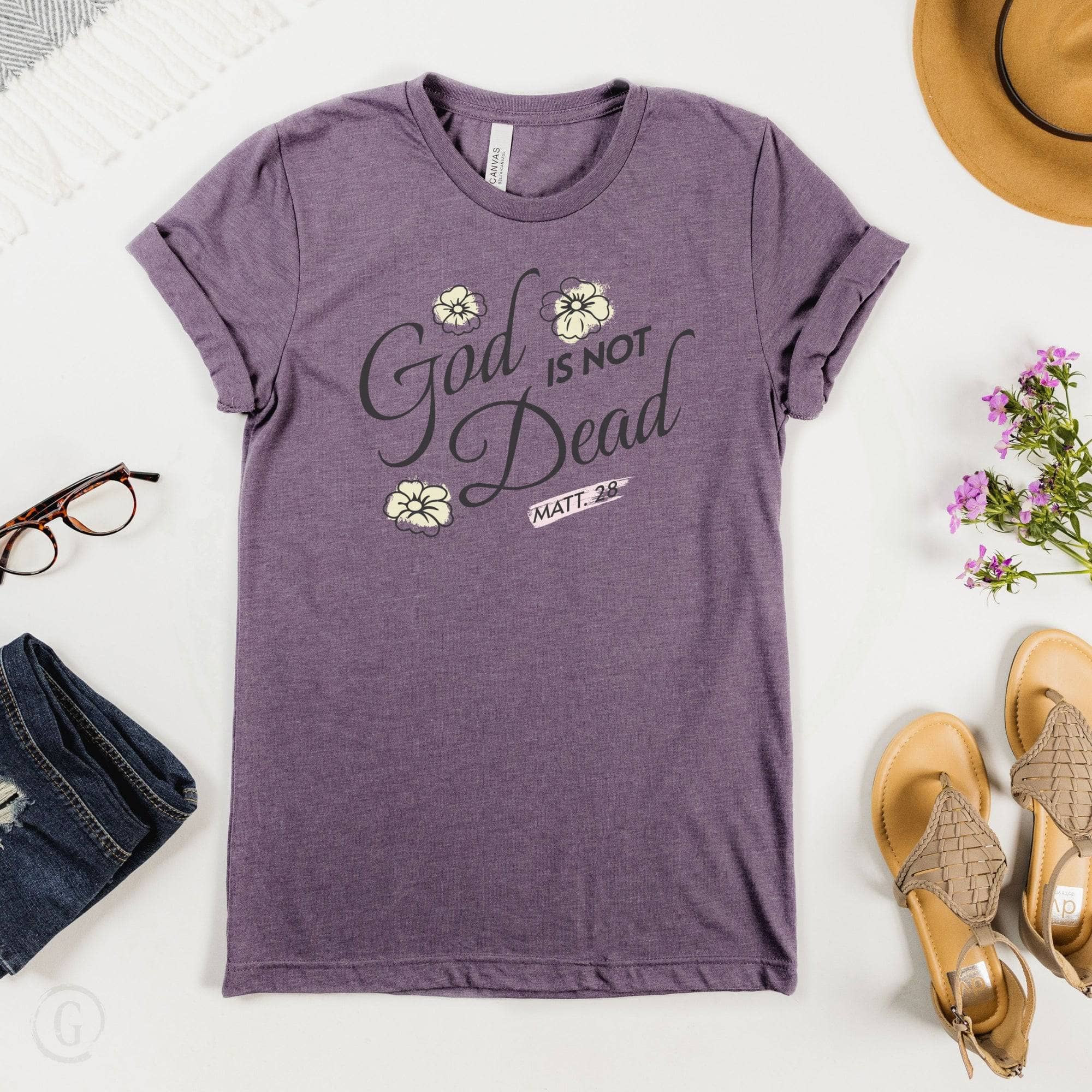 God Is Not Dead Matthew 28 Unisex T-Shirt Heathers Heather Purple
