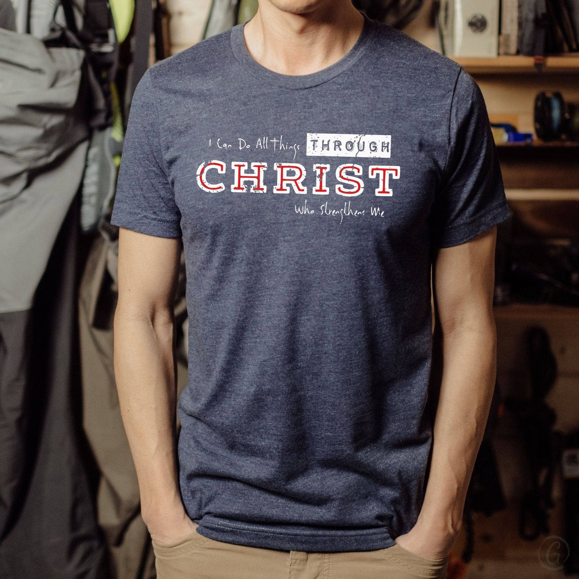 I Can Do All Things Through Christ Who Strengthens Me Philippians 4:11-13 Unisex T-Shirt Heathers Heather Navy