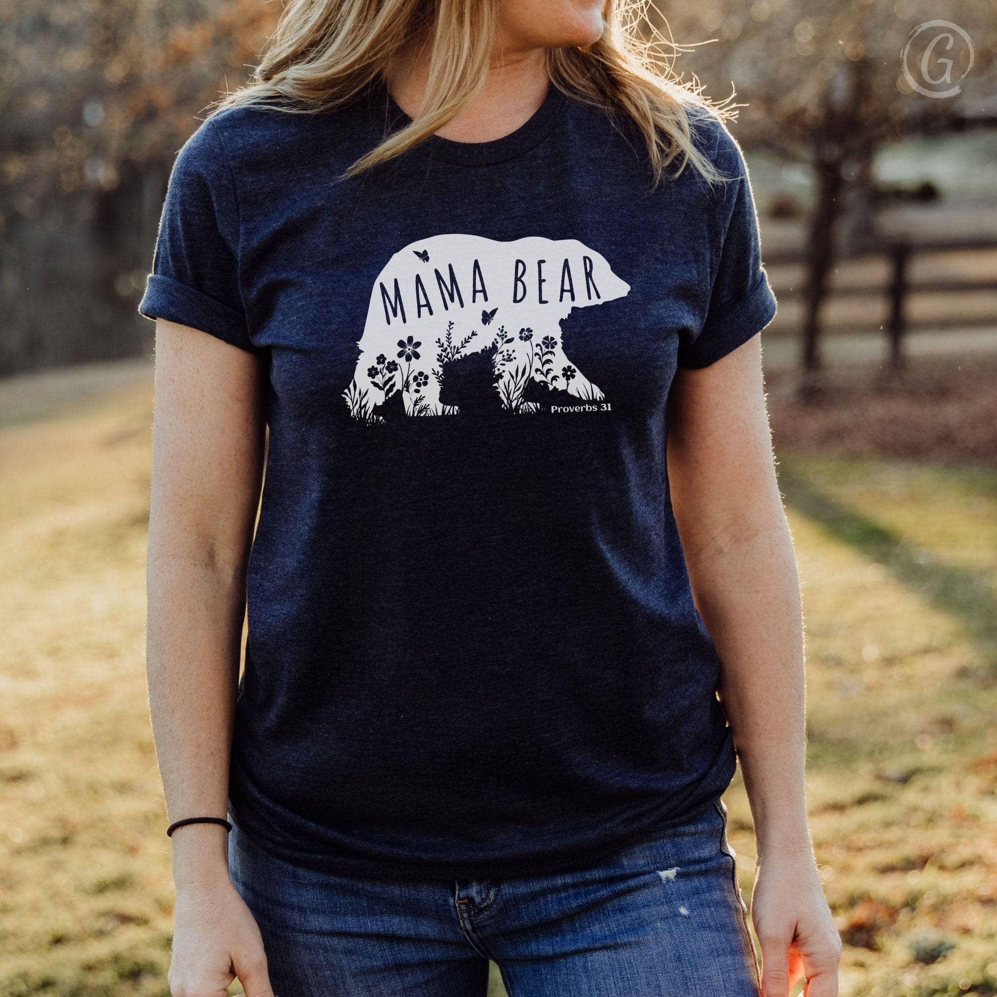 Mama Bear Proverbs 31 Unisex T-Shirt Heathers Heather Navy