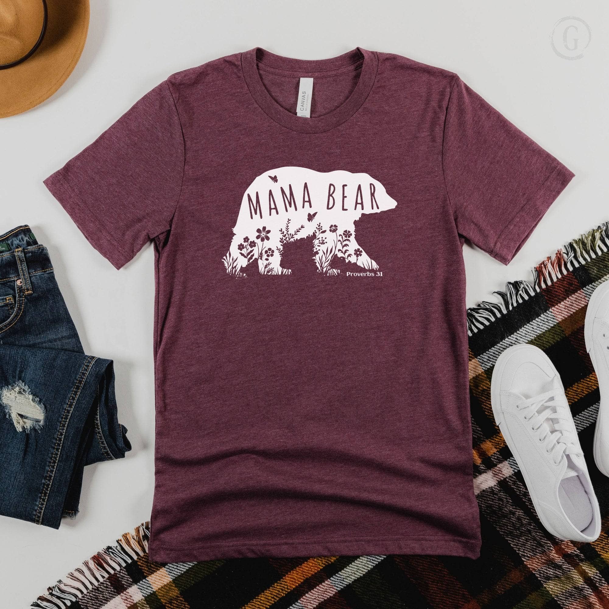 Mama Bear Proverbs 31 Unisex T-Shirt Heathers Heather Maroon