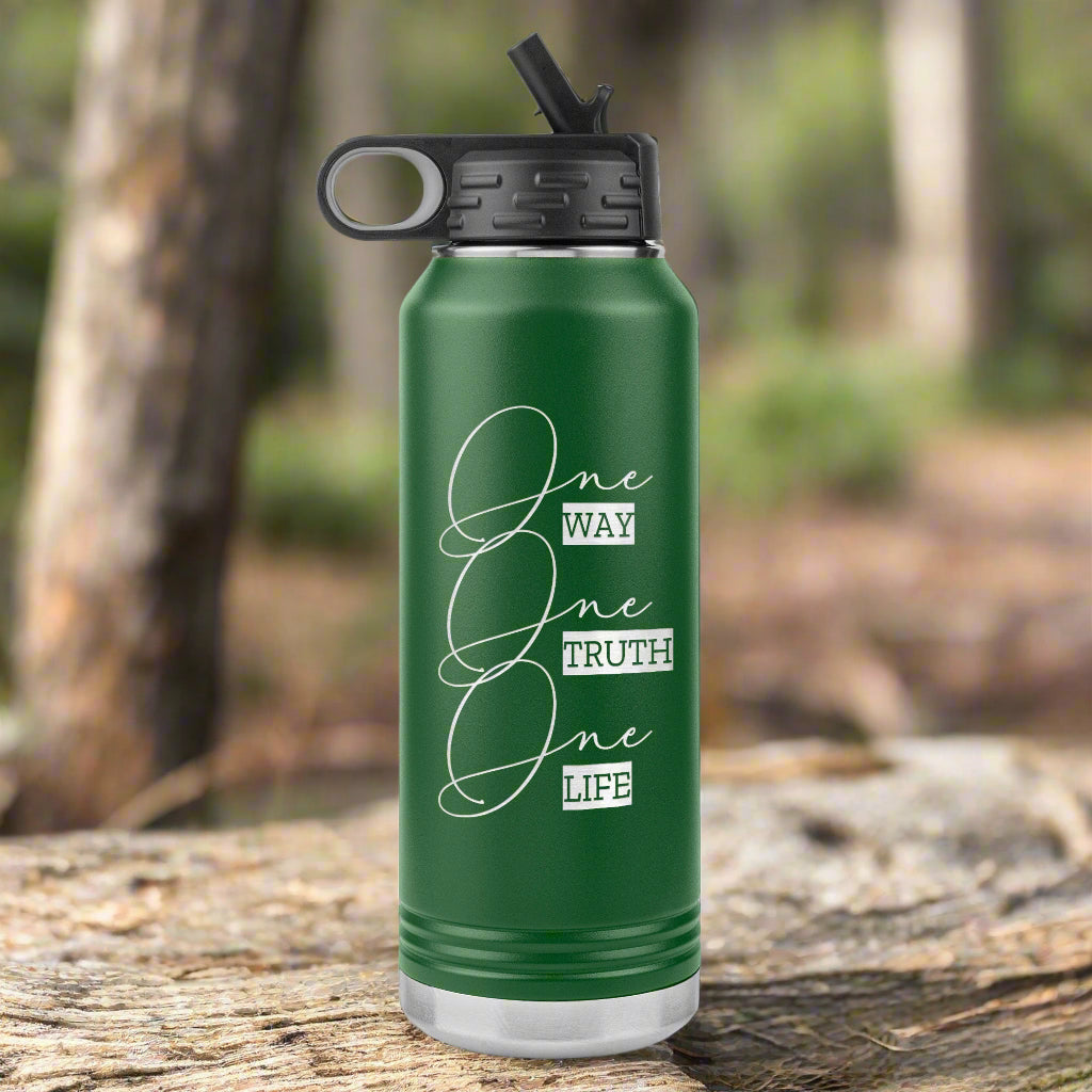 One Way One Truth One Life 32oz Insulated Water Bottle Green