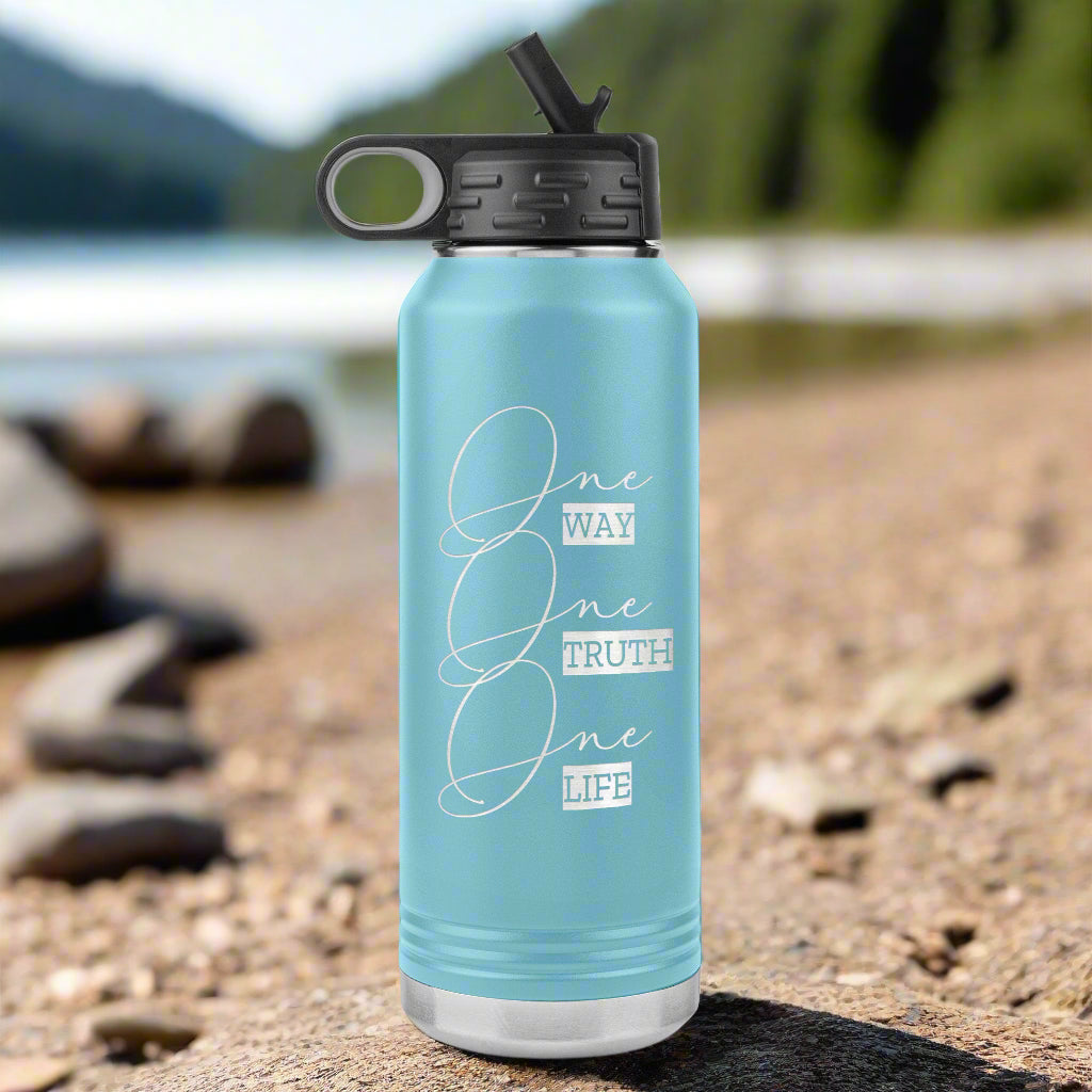 One Way One Truth One Life 32oz Insulated Water Bottle Light Blue