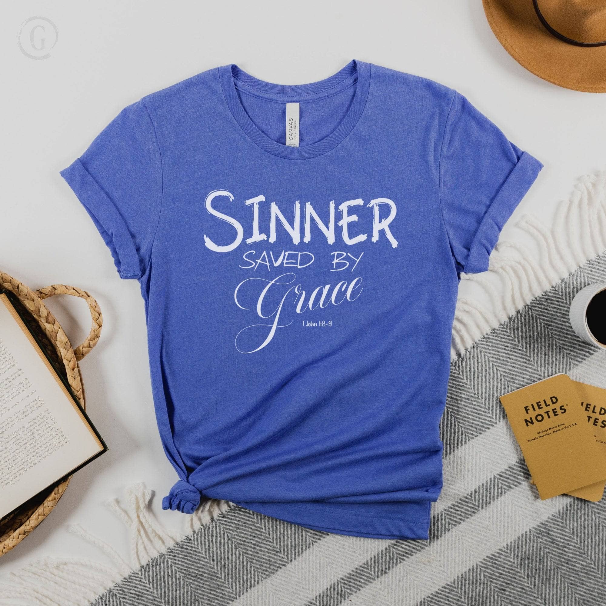 Sinner Saved By Grace 1 John 1:8-9 Unisex T-Shirt Heathers Heather Columbia Blue