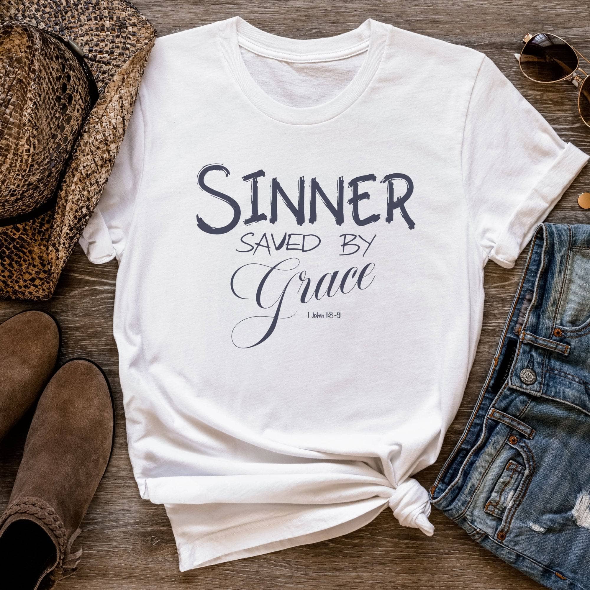 Sinner Saved By Grace 1 John 1:8-9 Unisex T-Shirt Classics White