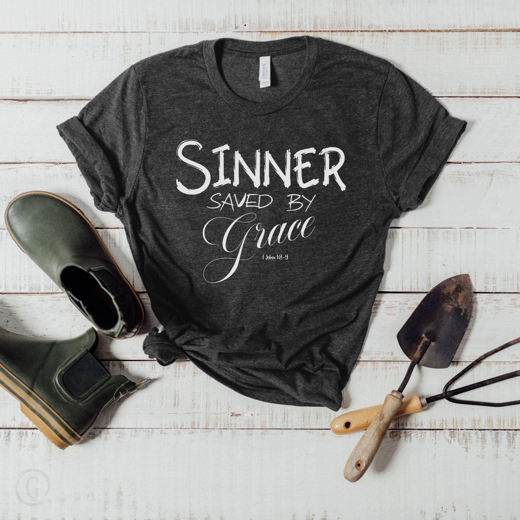 Sinner Saved By Grace 1 John 1:8-9 Unisex T-Shirt Heathers Dark Grey Heather