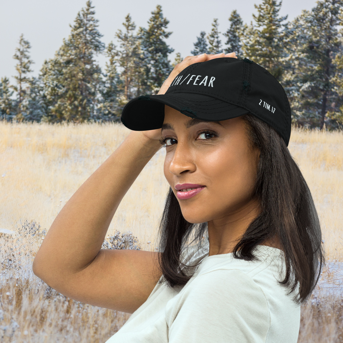 Faith Over Fear Distressed Christian Dad Hat