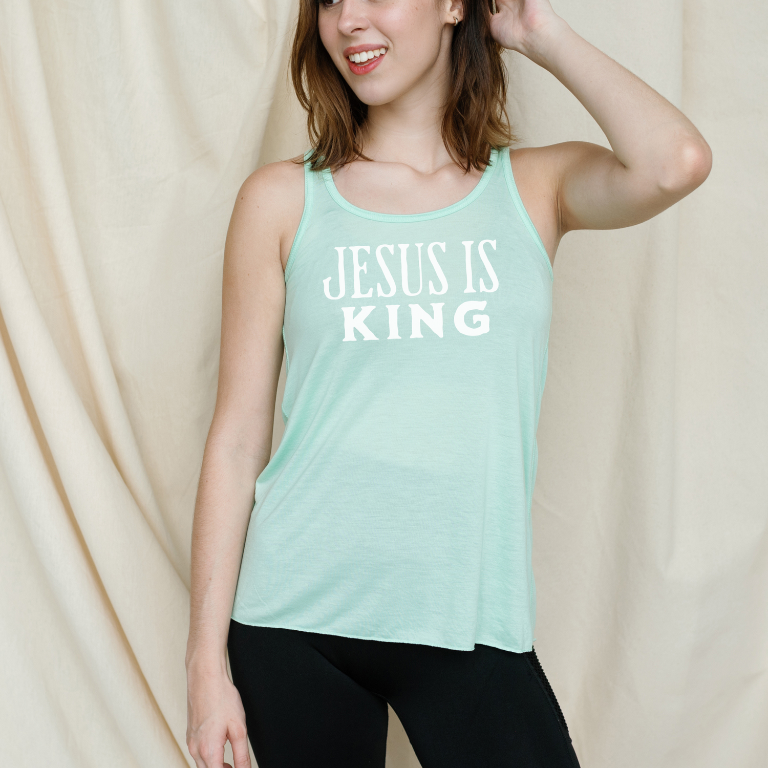 Jesus Is King Flowy Racerback Christian Tank Top
