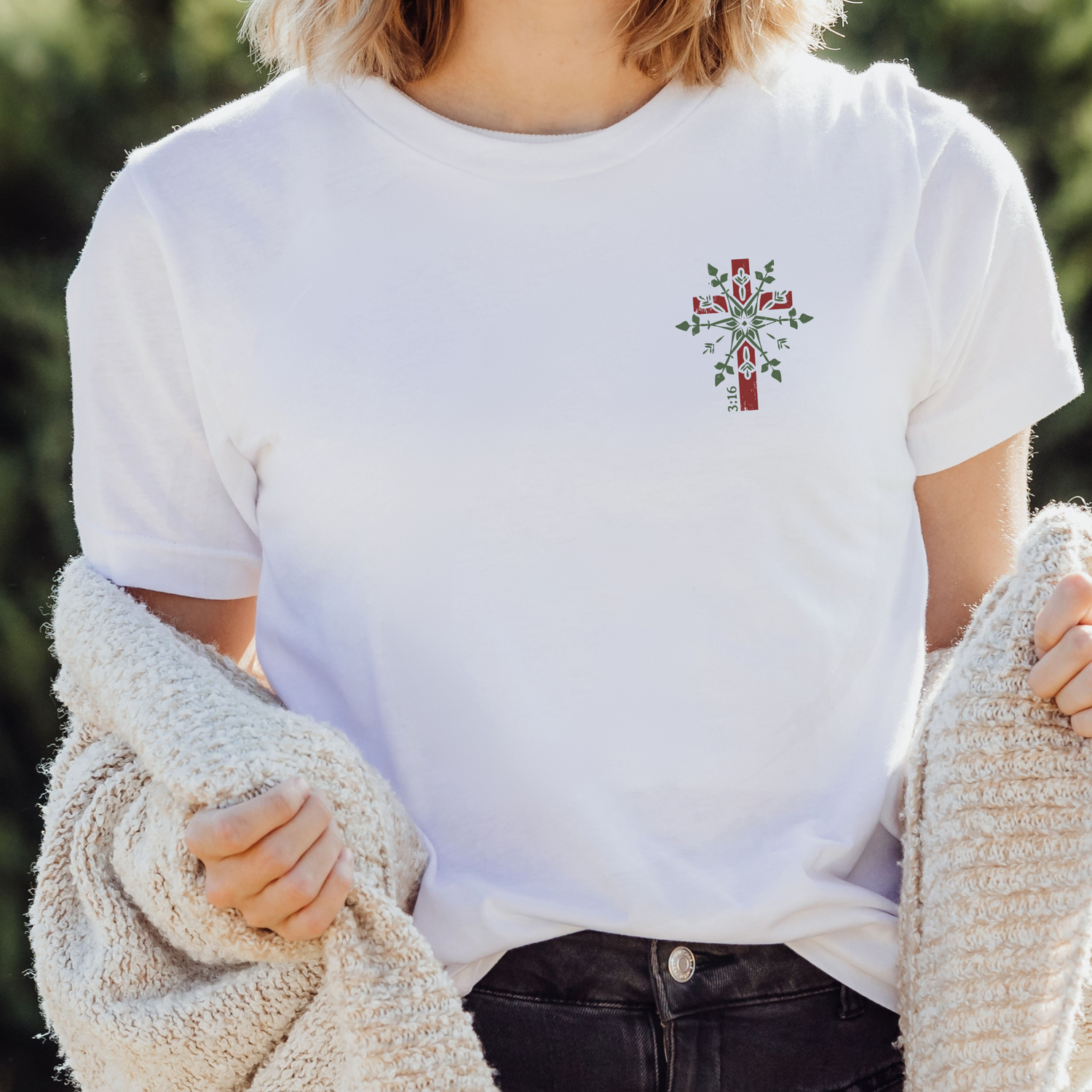 Snowflake Christmas Cross Unisex Christian T-Shirt