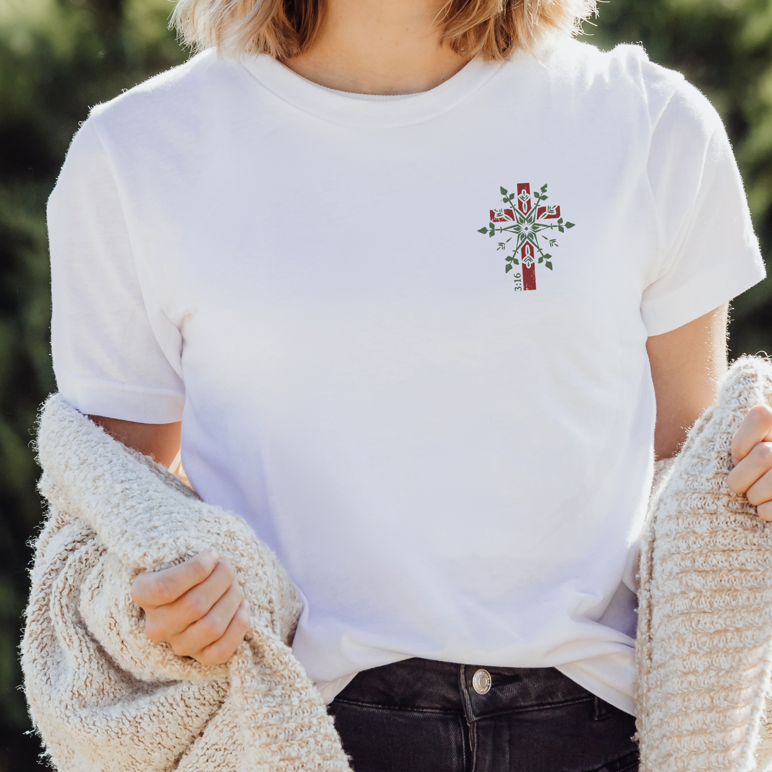 Snowflake Christmas Cross Unisex Christian T-Shirt