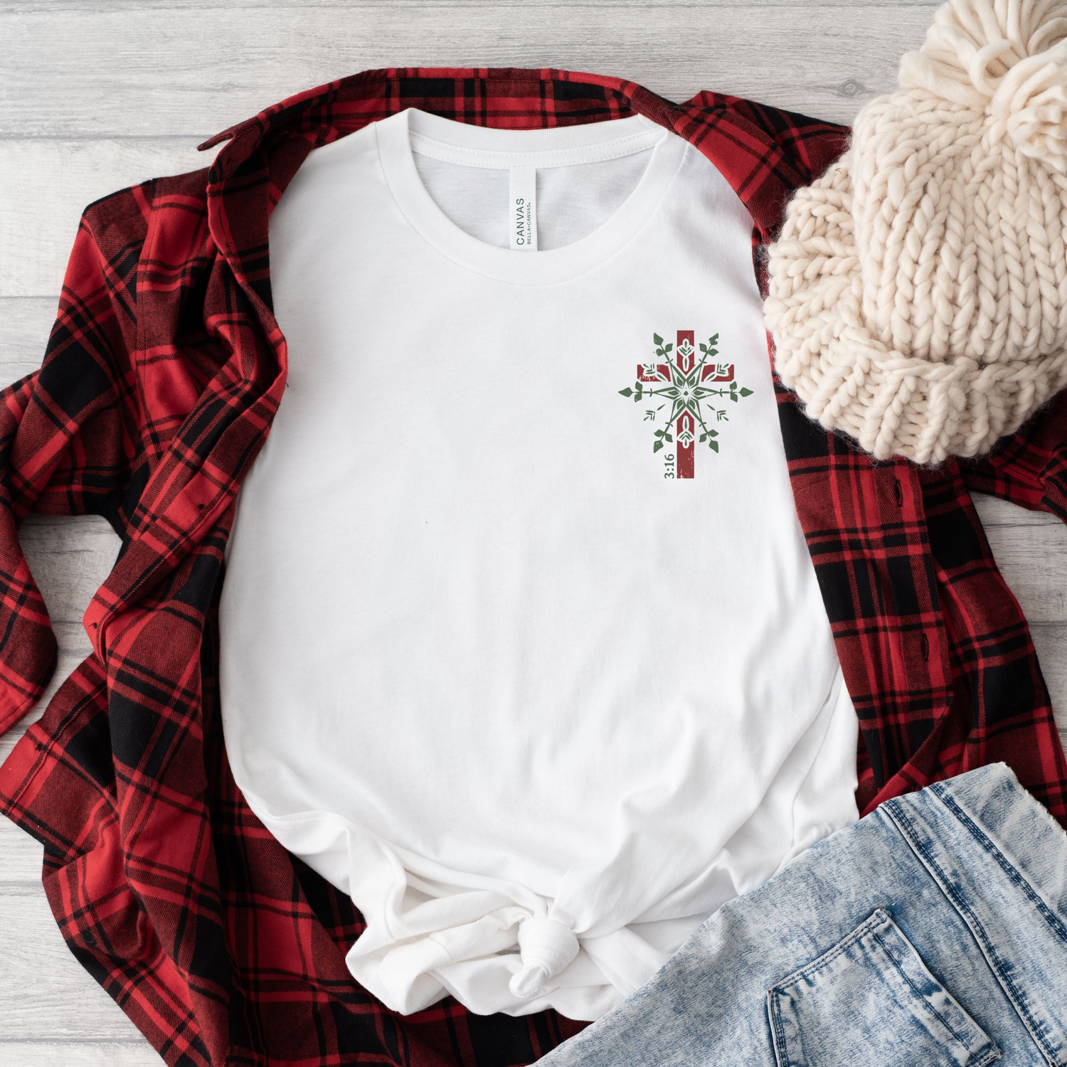 Snowflake Christmas Cross Unisex Christian T-Shirt