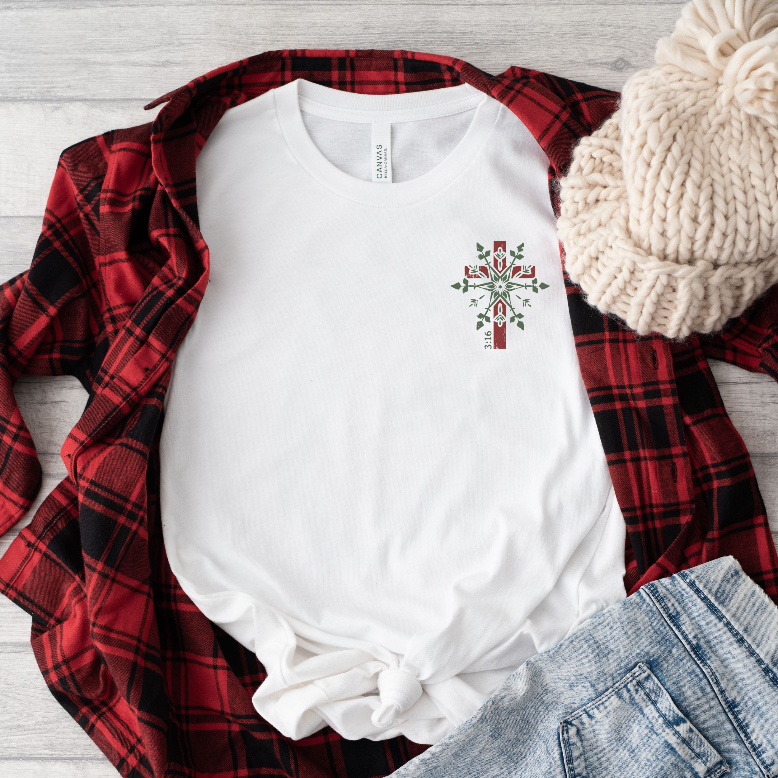 Snowflake Christmas Cross Unisex Christian T-Shirt