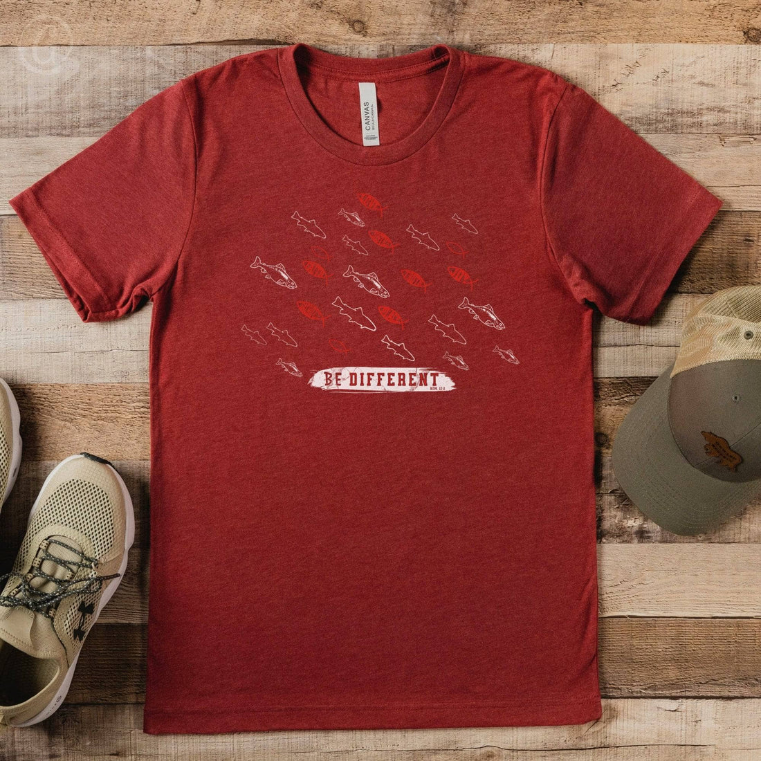 Be Different Romans 12:2 Unisex T-Shirt Heather Canvas Red