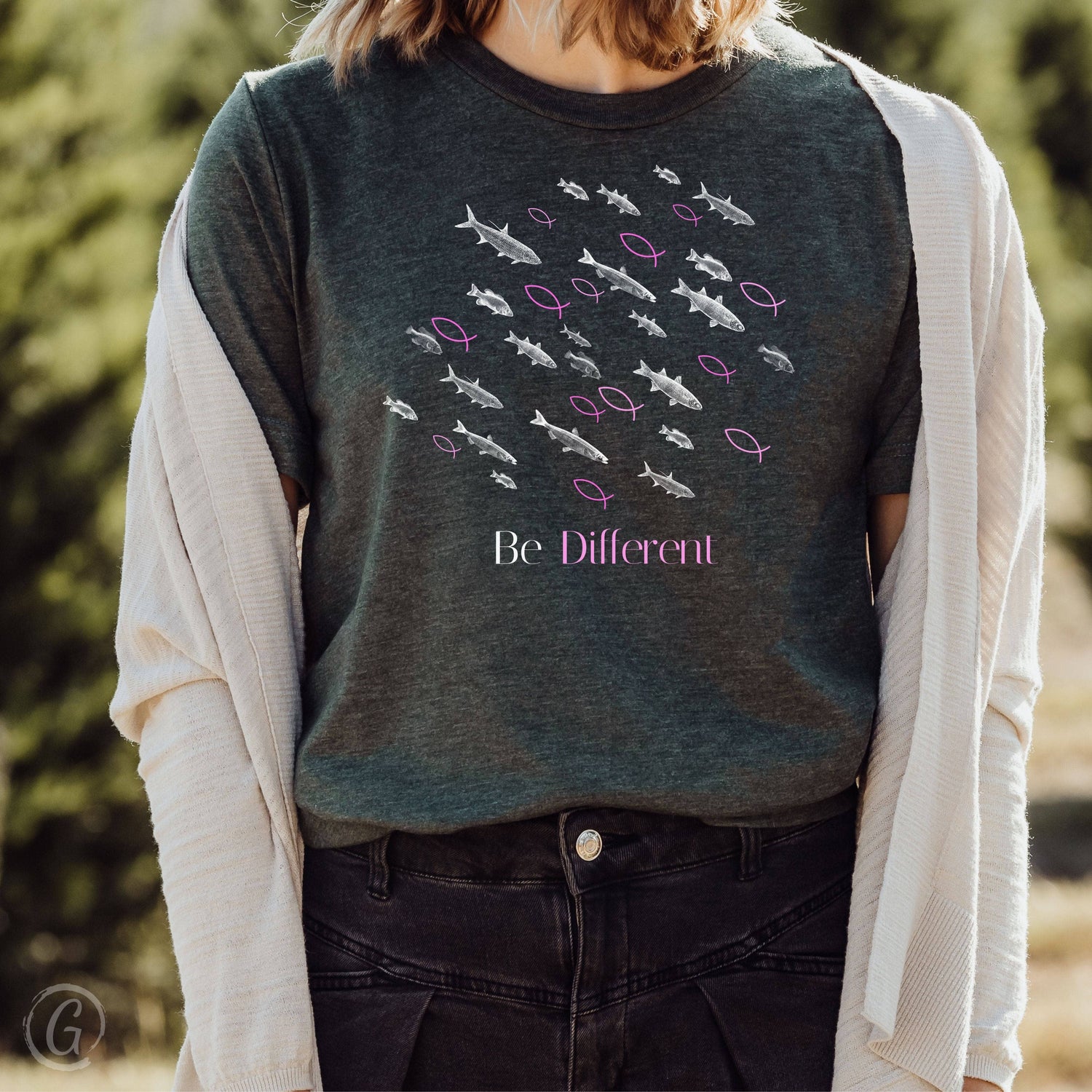 Be Different Romans 12:2 Unisex T-Shirt Heathers Heather Forest