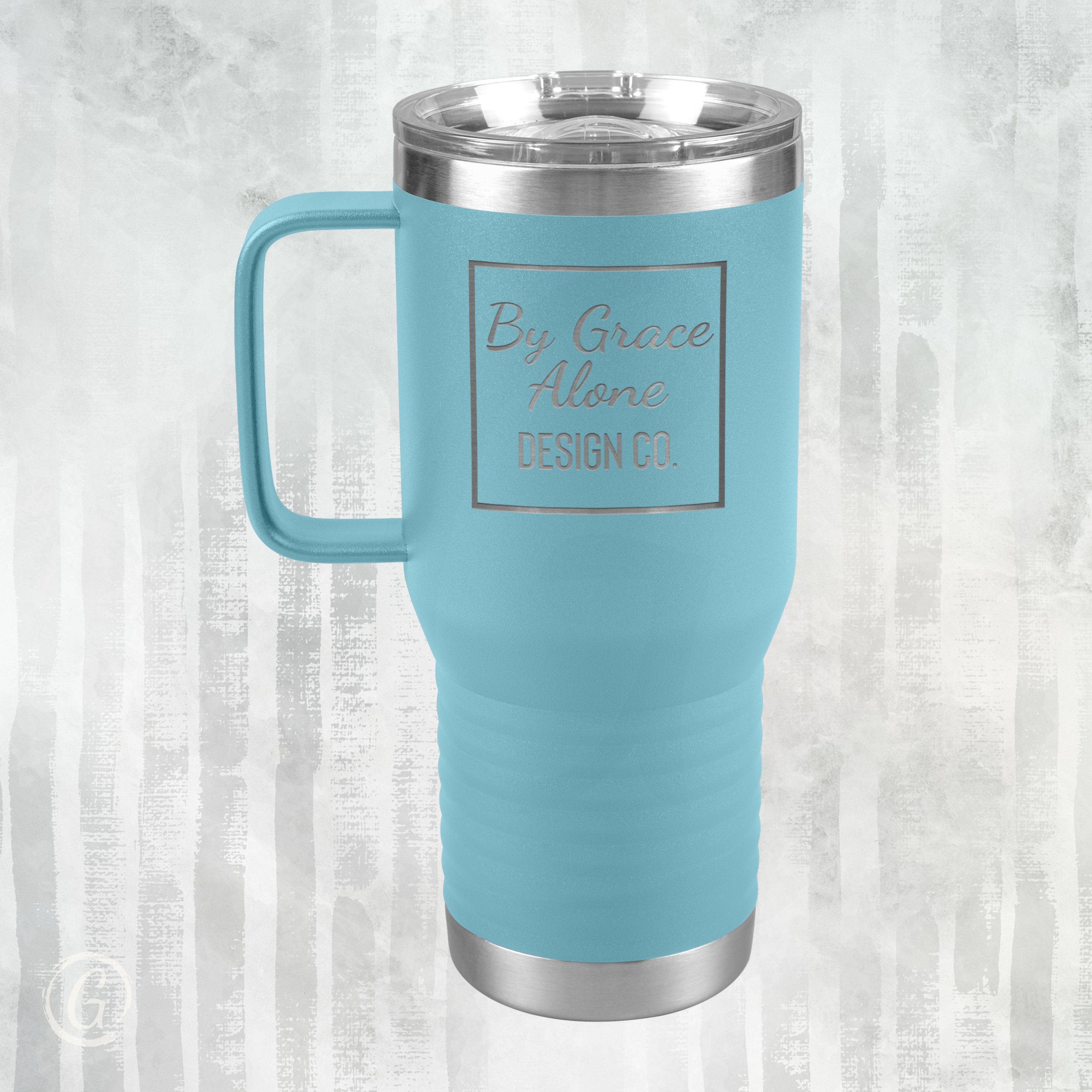 By Grace Alone Design Co. Logo 20oz Travel Tumbler Light Blue