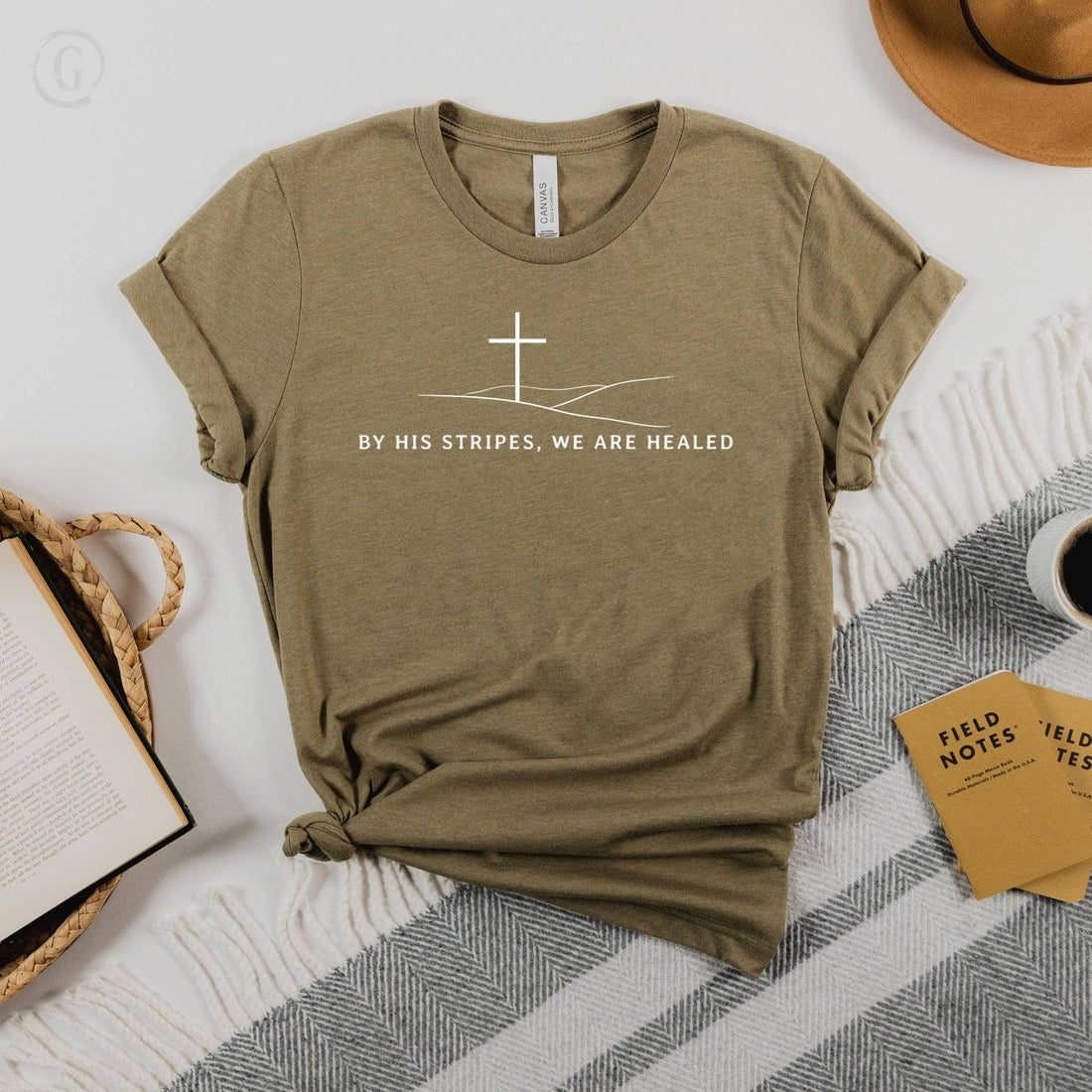 By His Stripes, We Are Healed Isaiah 53:5 Unisex T-Shirt Heathers Heather Olive