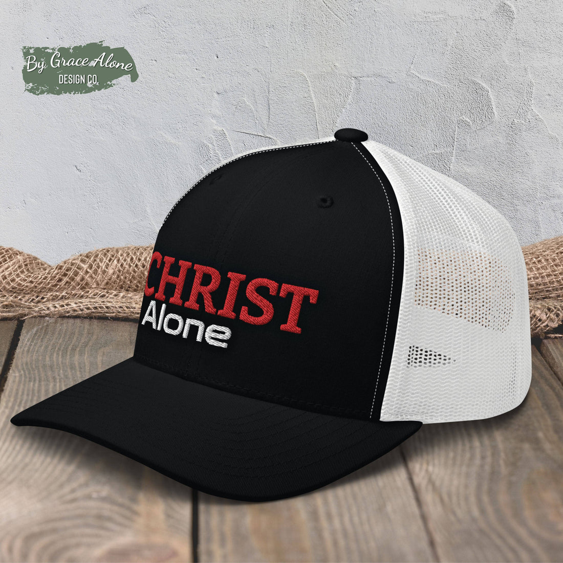 Christ Alone Trucker Hat Black/ White