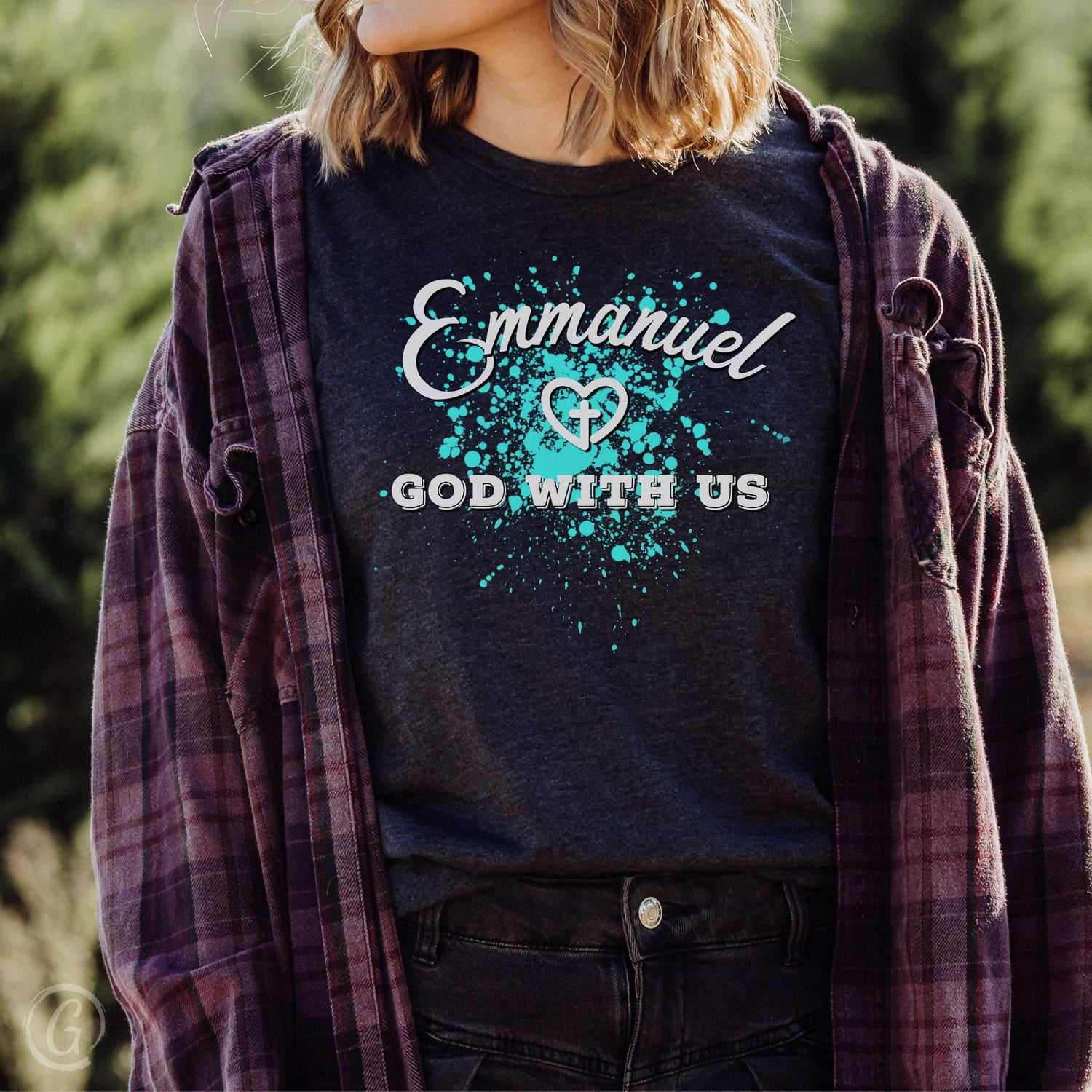 Emmanuel God With Us Splatter Unisex T-Shirt Dark Grey Heather