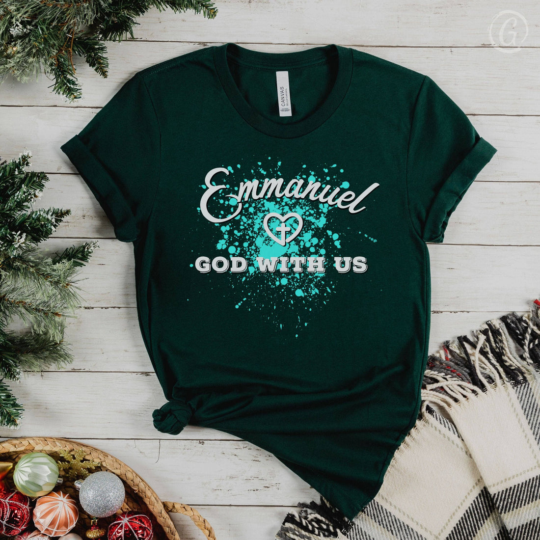 Emmanuel God With Us Splatter Unisex T-Shirt Emerald Heather