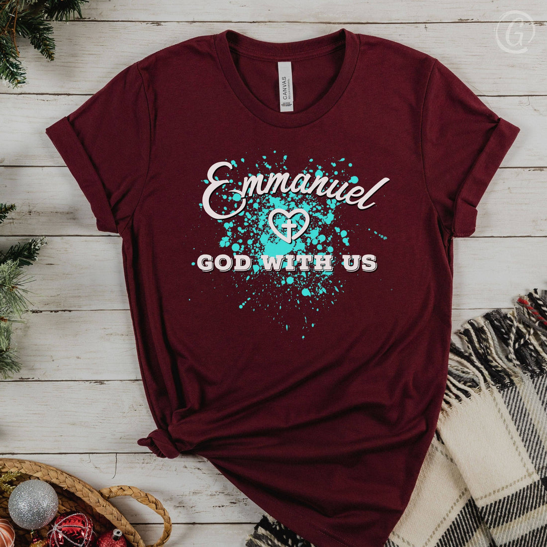 Emmanuel God With Us Splatter Unisex T-Shirt Heather Cardinal