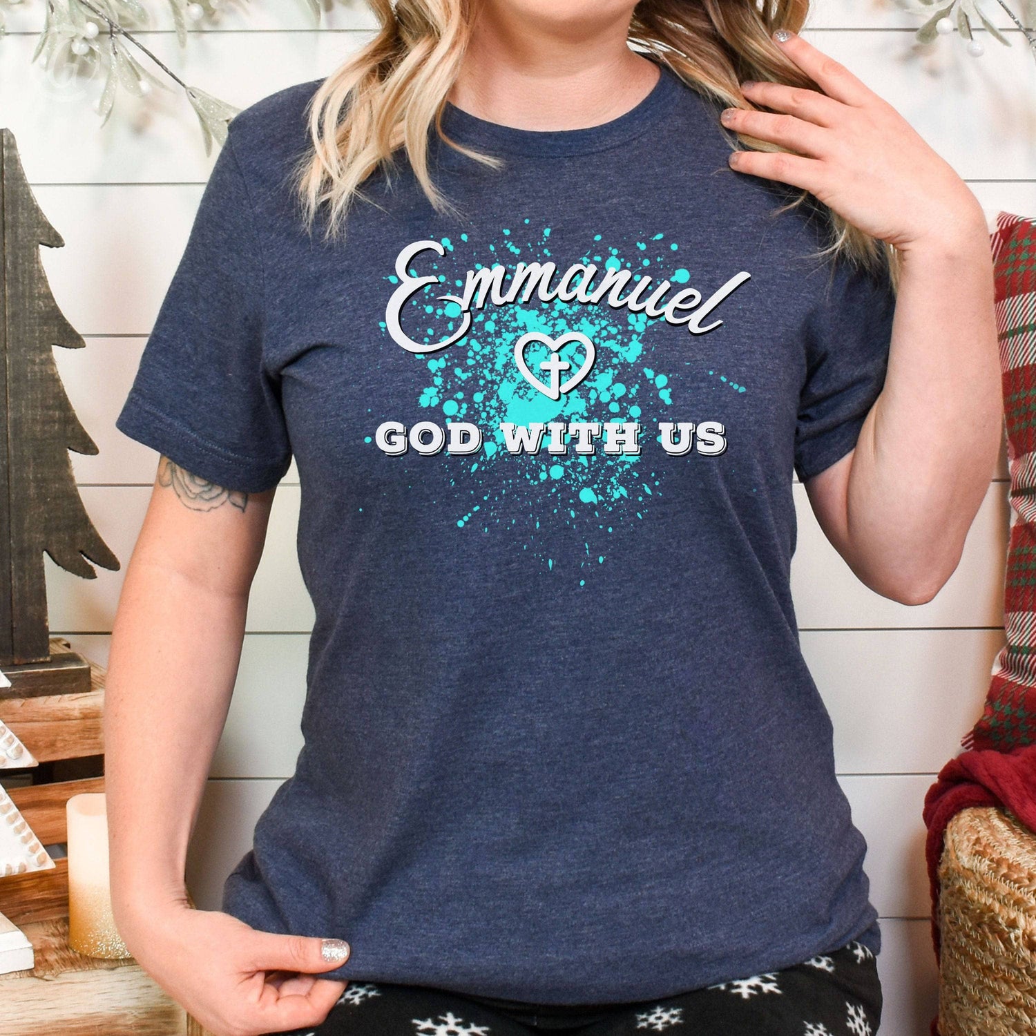 Emmanuel God With Us Splatter Unisex T-Shirt Heather Navy