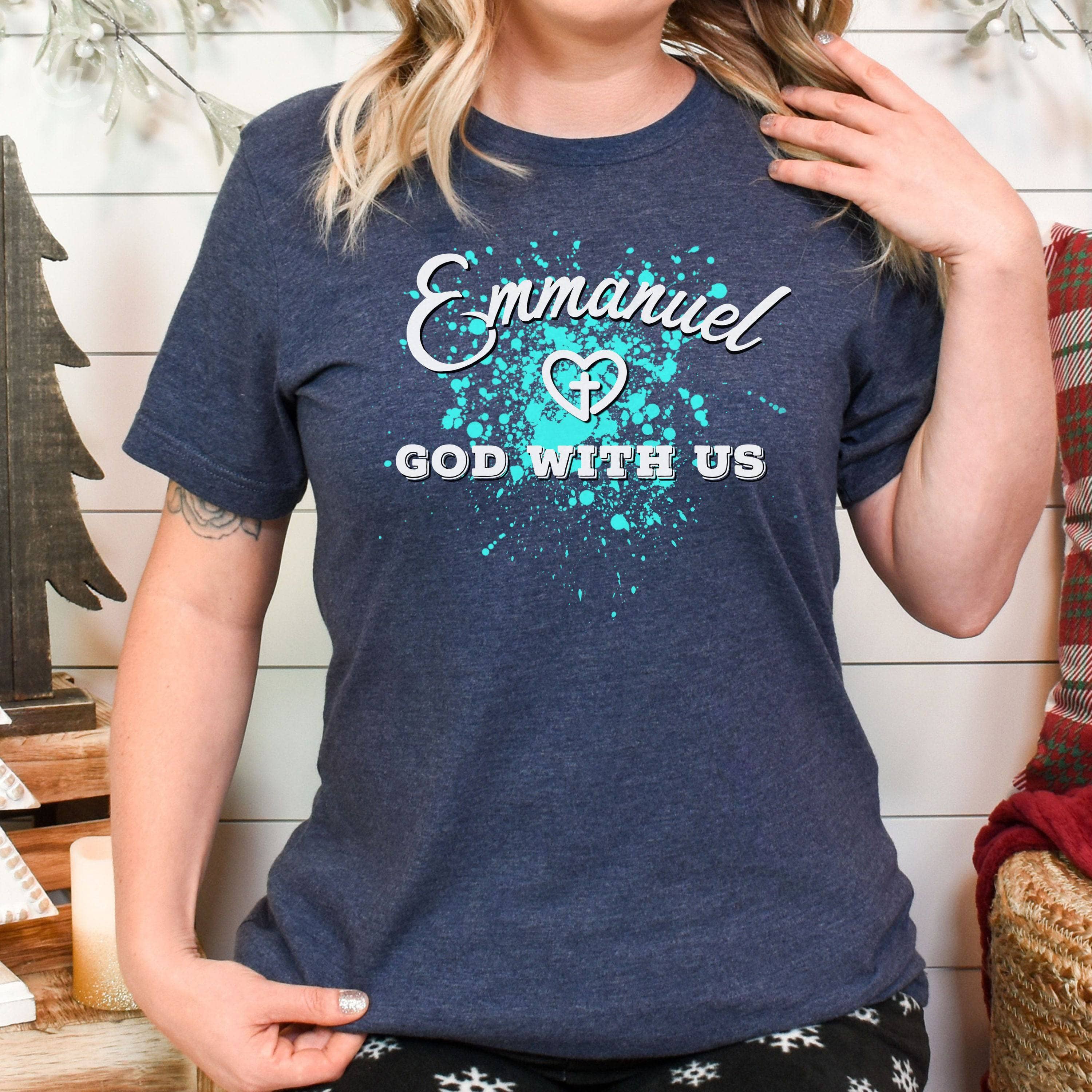 Emmanuel God With Us Splatter Unisex T-Shirt Heather Navy