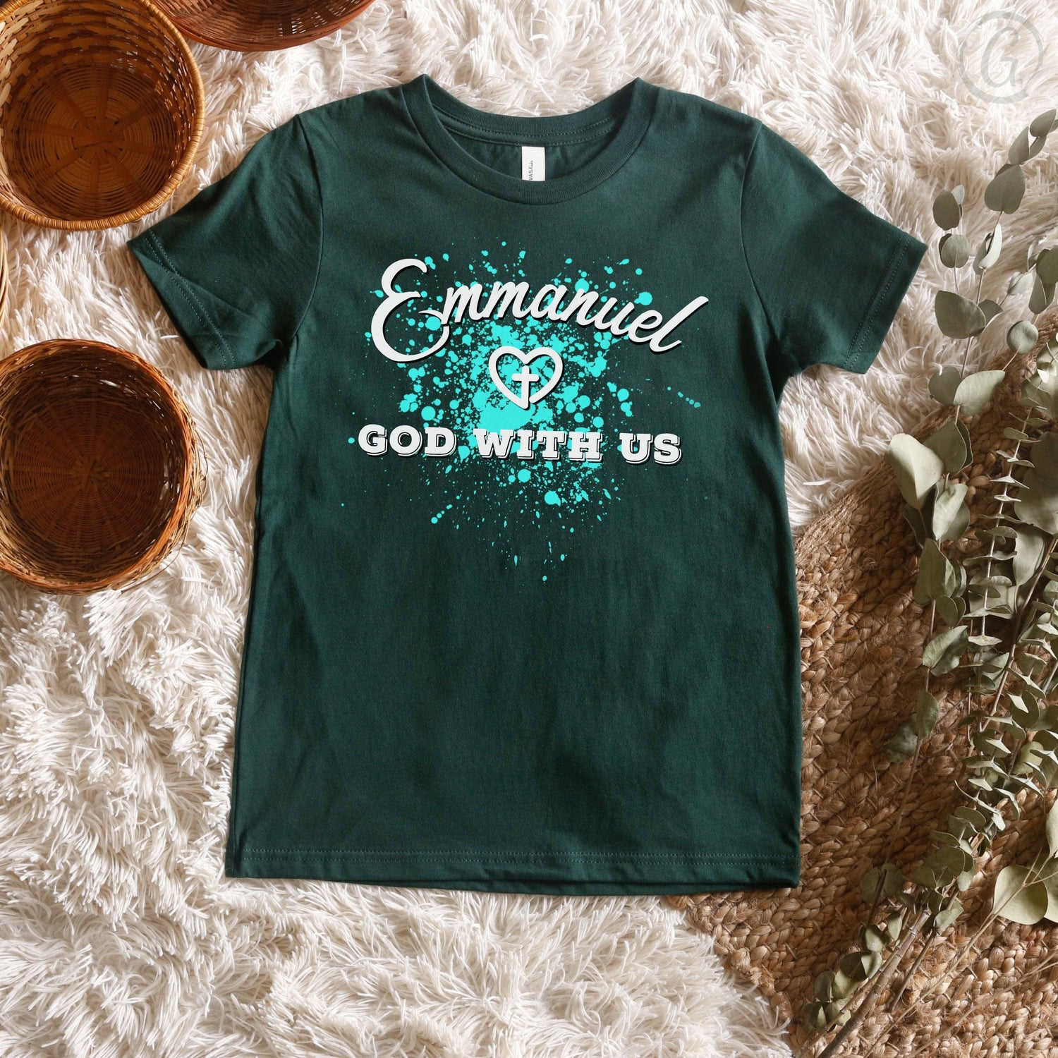 Emmanuel God With Us Youth T-Shirt Forest