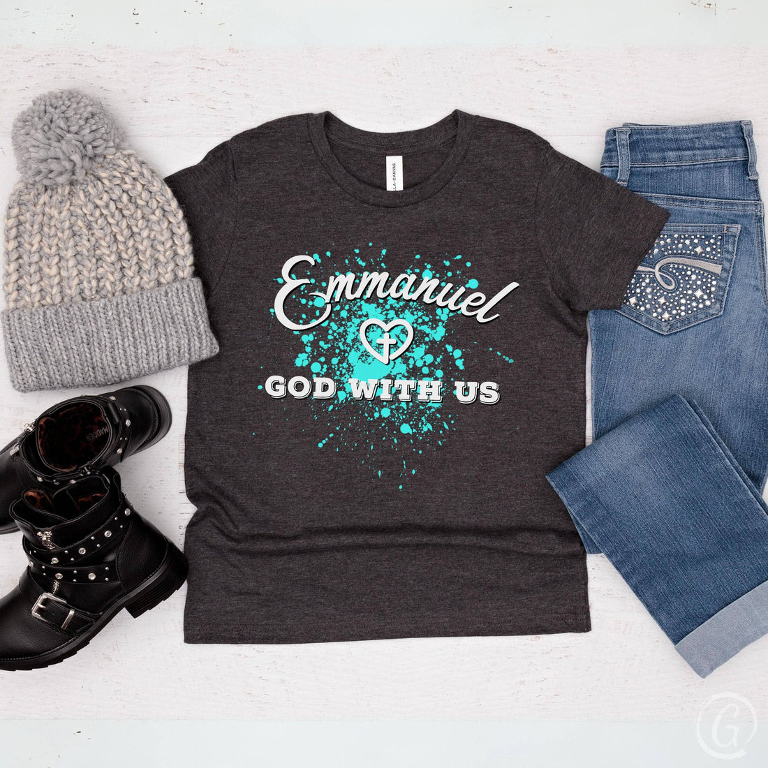 Emmanuel God With Us Youth T-Shirt Dark Grey Heather