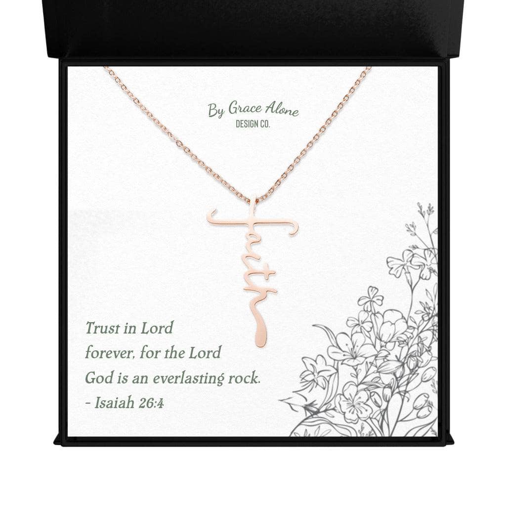 Faith Cross Necklace Texture Magnetic Box 18K Rose Gold Plated