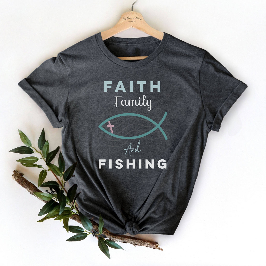 Faith Family And Fishing Unisex T-Shirt Dark Grey Heather