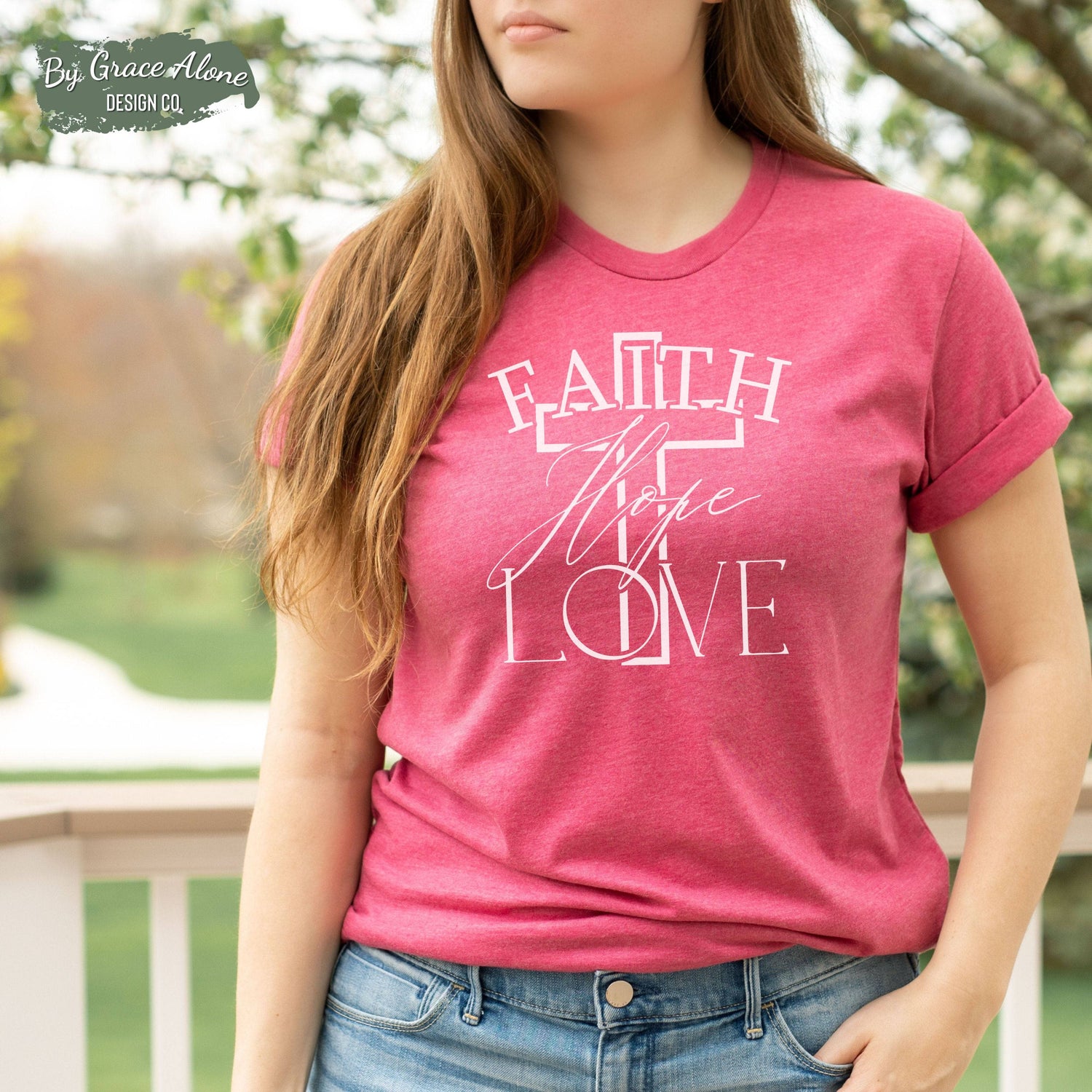 Faith Hope Love Unisex T-Shirt Heathers Heather Raspberry