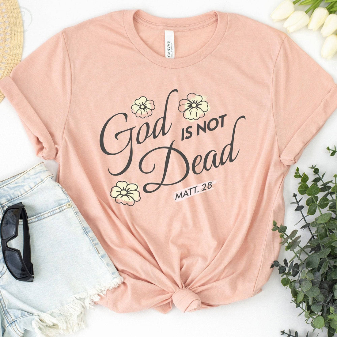 God Is Not Dead Matthew 28 Unisex T-Shirt Heathers Heather Peach