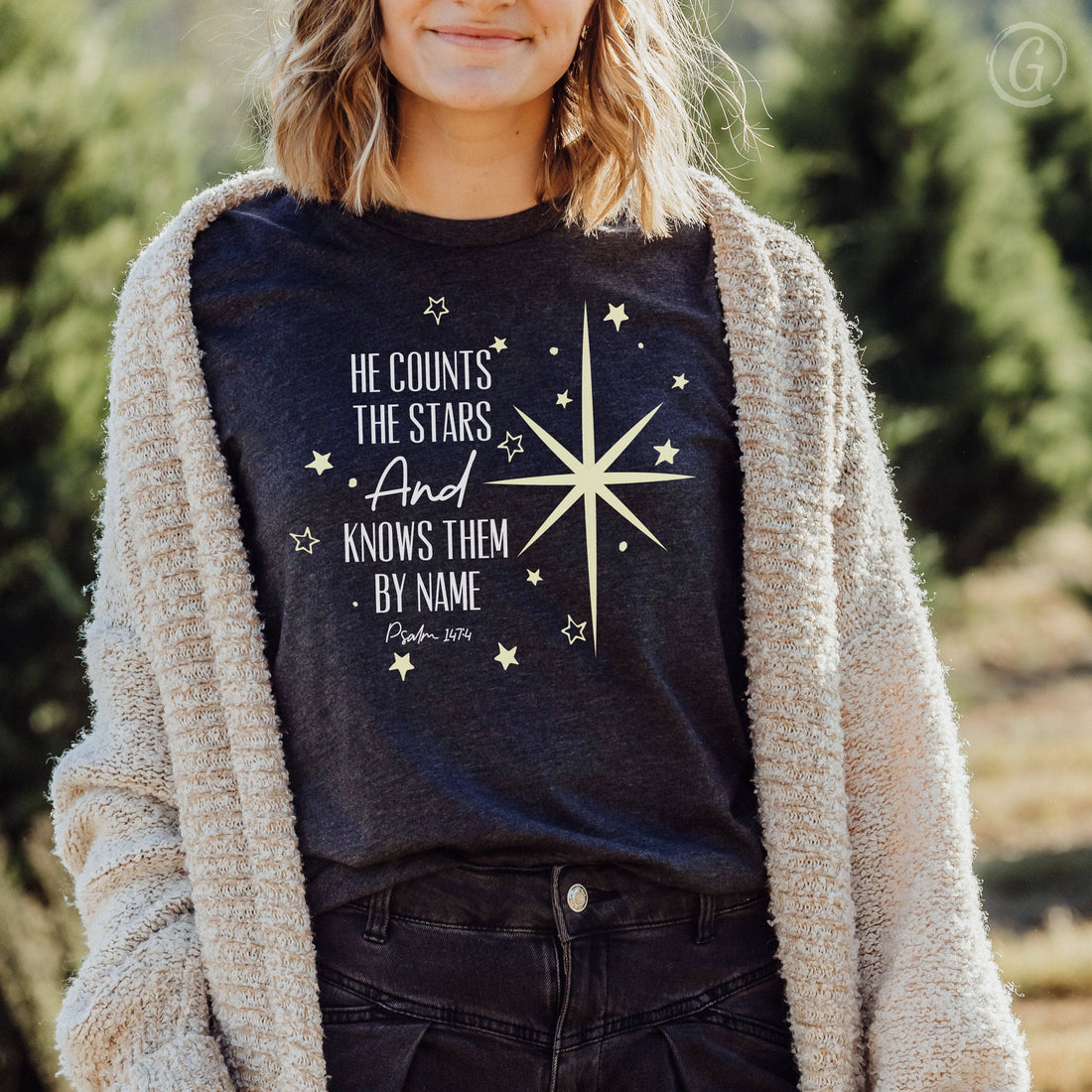 He Counts The Stars and Calls Them By Name Psalm 147:4 Unisex T-Shirt Heathers Dark Grey Heather