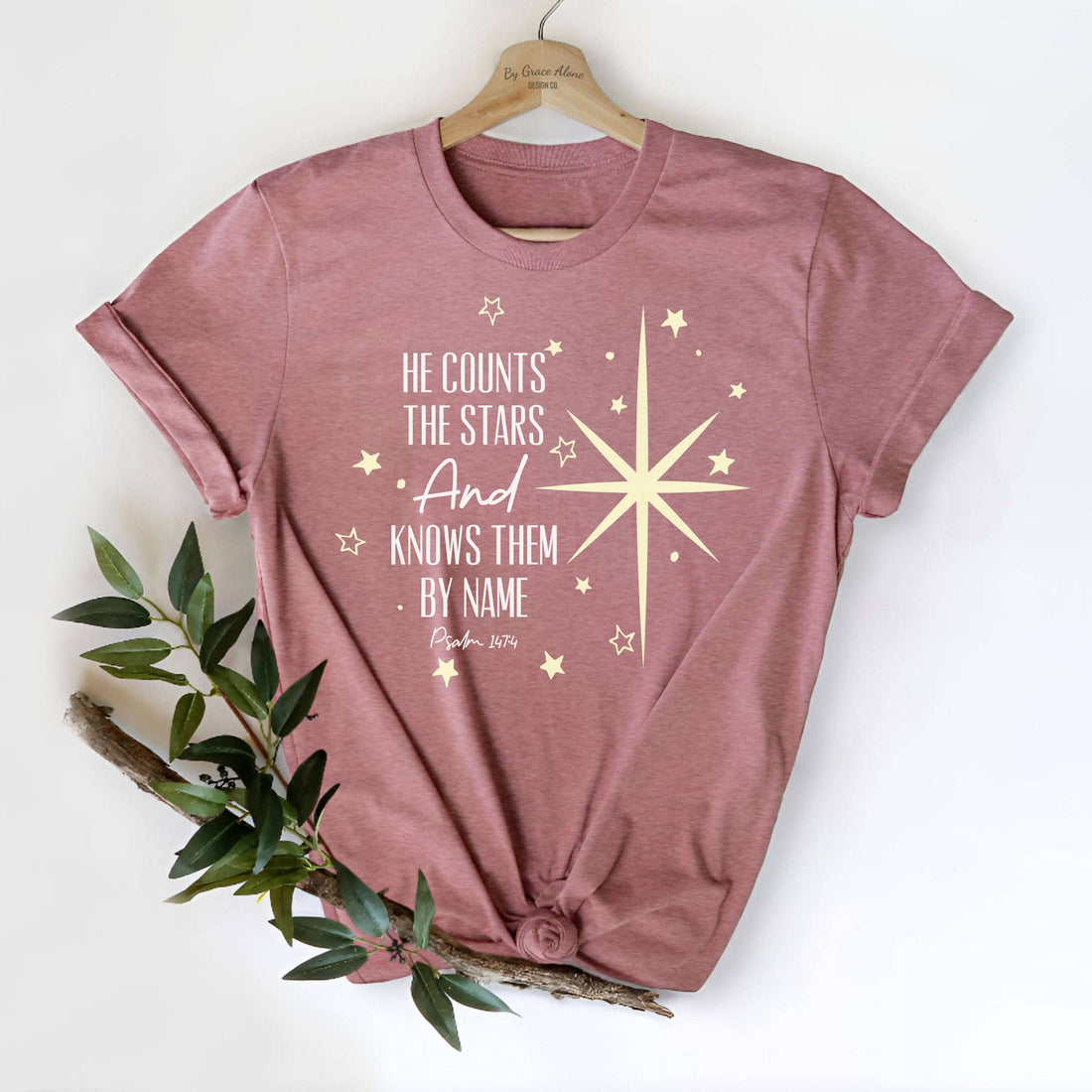 He Counts The Stars and Calls Them By Name Psalm 147:4 Unisex T-Shirt Heathers Heather Mauve