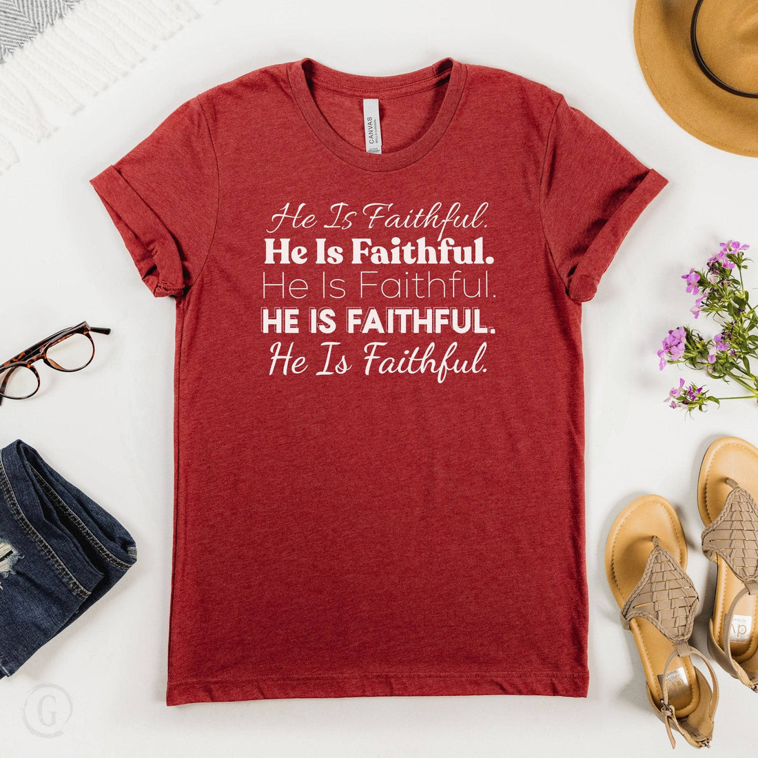 He Is Faithful Deuteronomy 32:4 Unisex T-Shirt Heather Canvas Red
