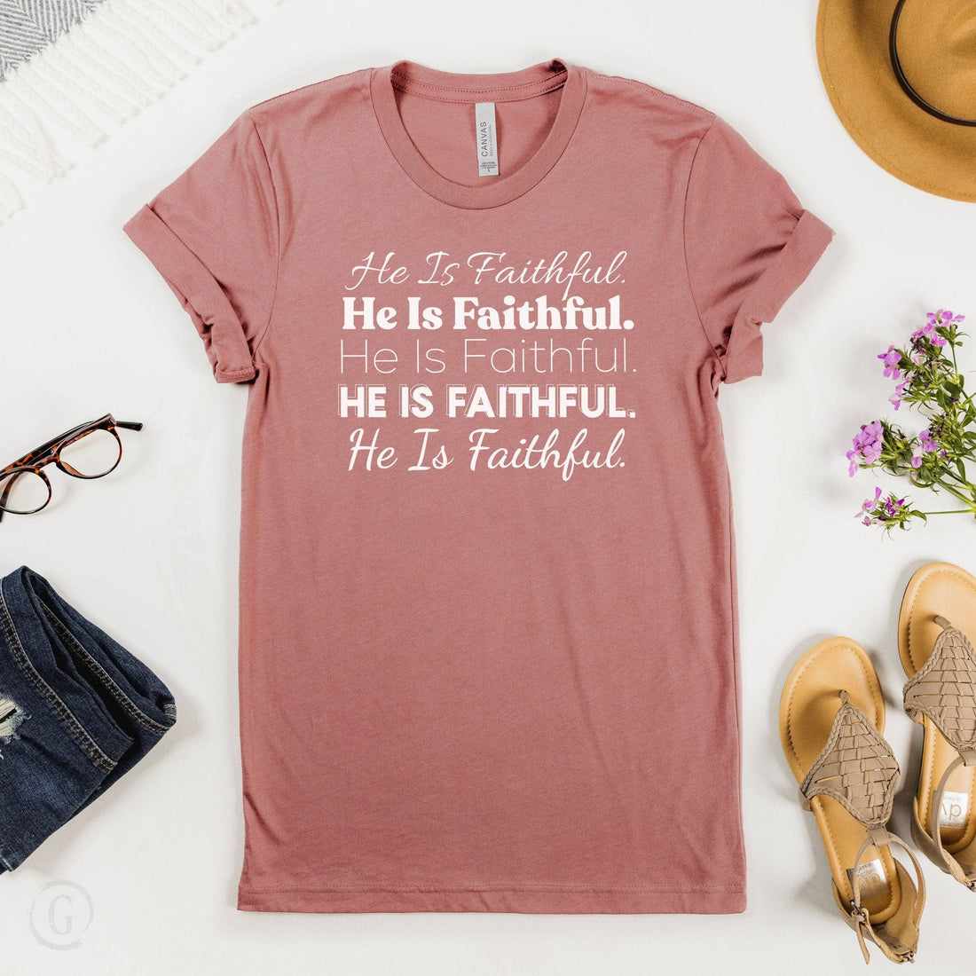 He Is Faithful Deuteronomy 32:4 Unisex T-Shirt Heather Mauve