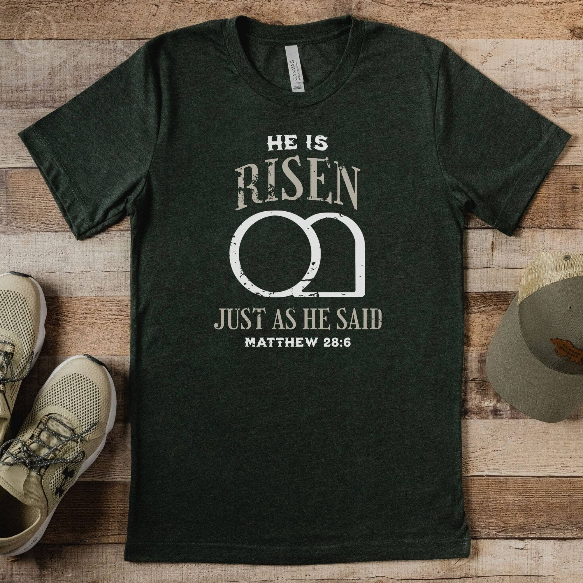 He Is Risen Just As He Said Matthew 28:6 Unisex T-shirt Heathers Heather Forest