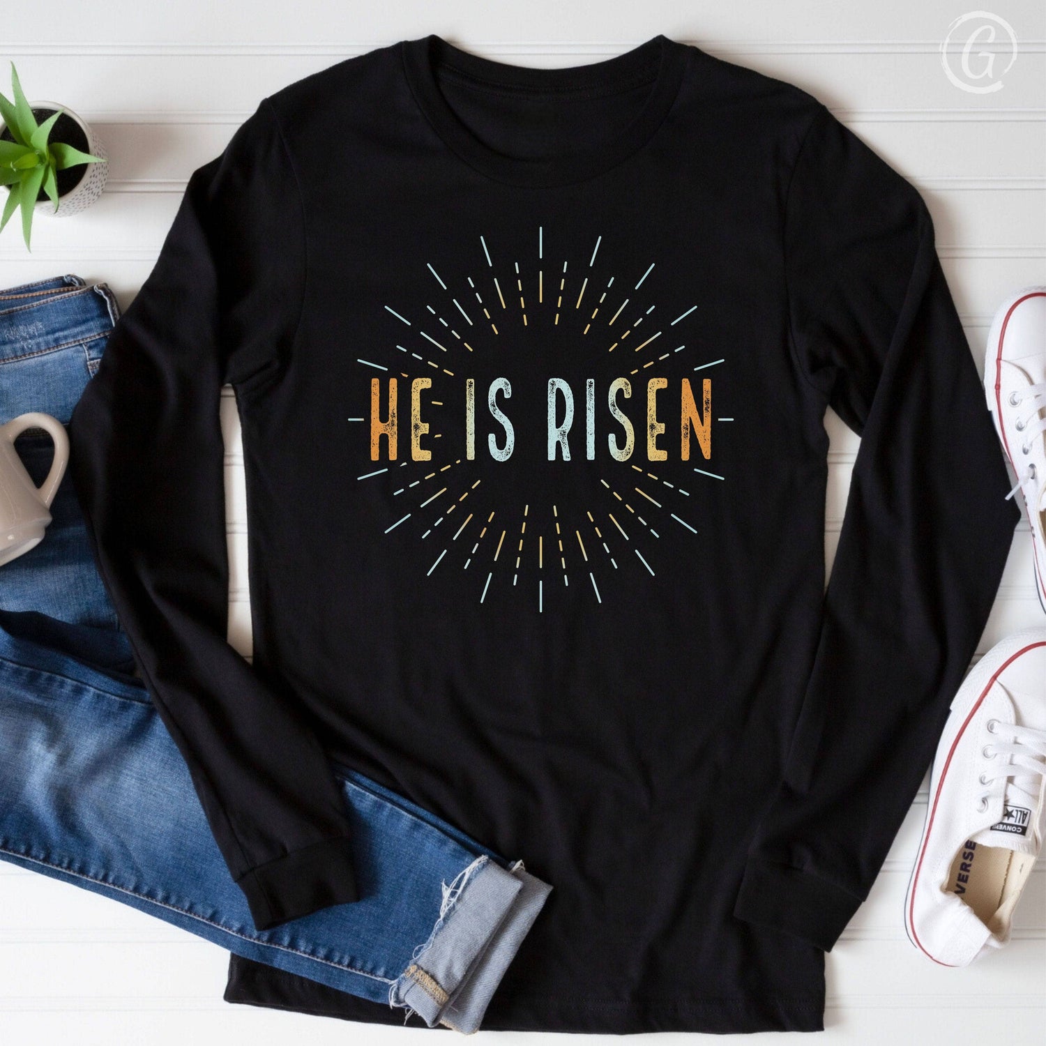 He Is Risen Matthew 28 Unisex Long-Sleeve Tee Black