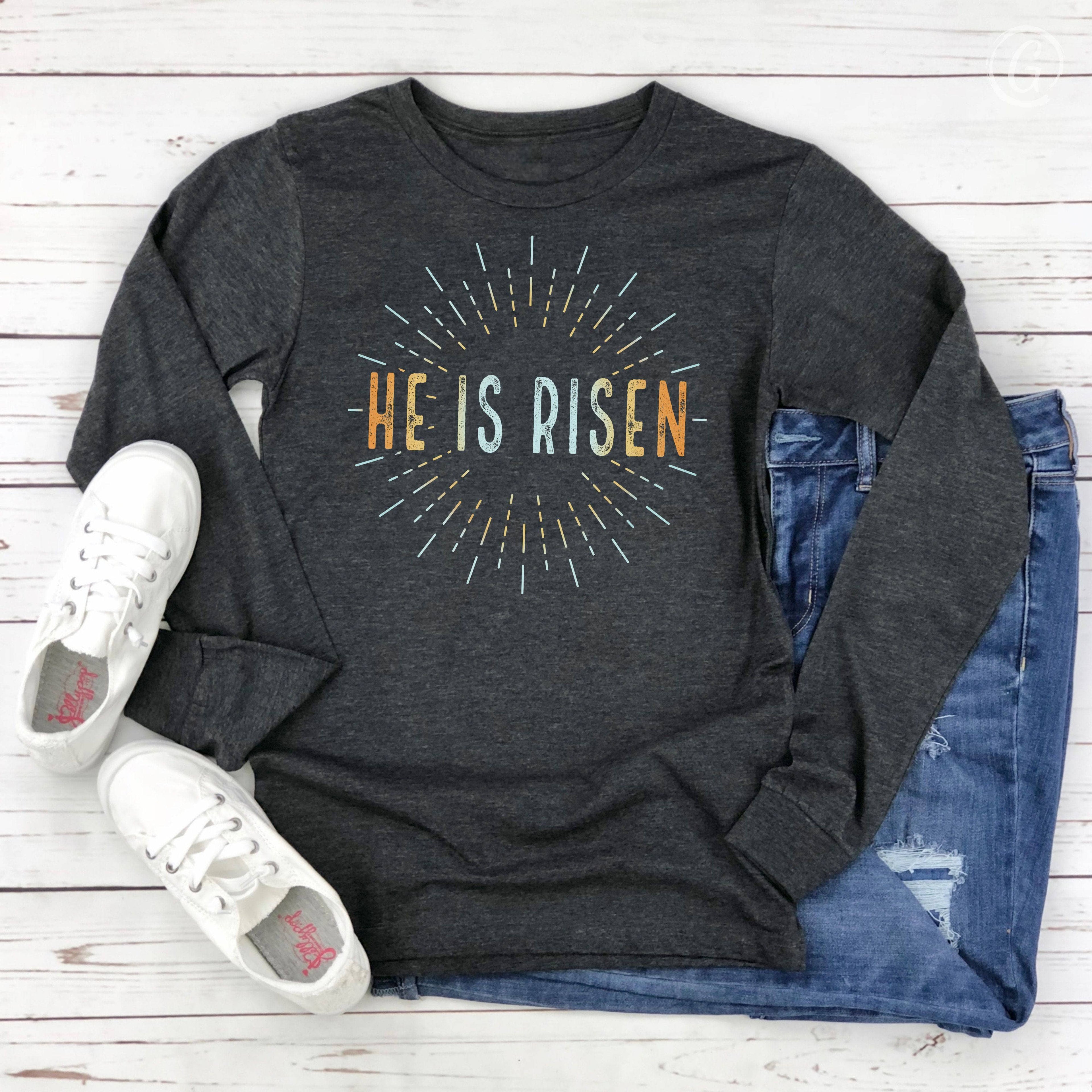 He Is Risen Matthew 28 Unisex Long-Sleeve Tee Dark Heather Grey