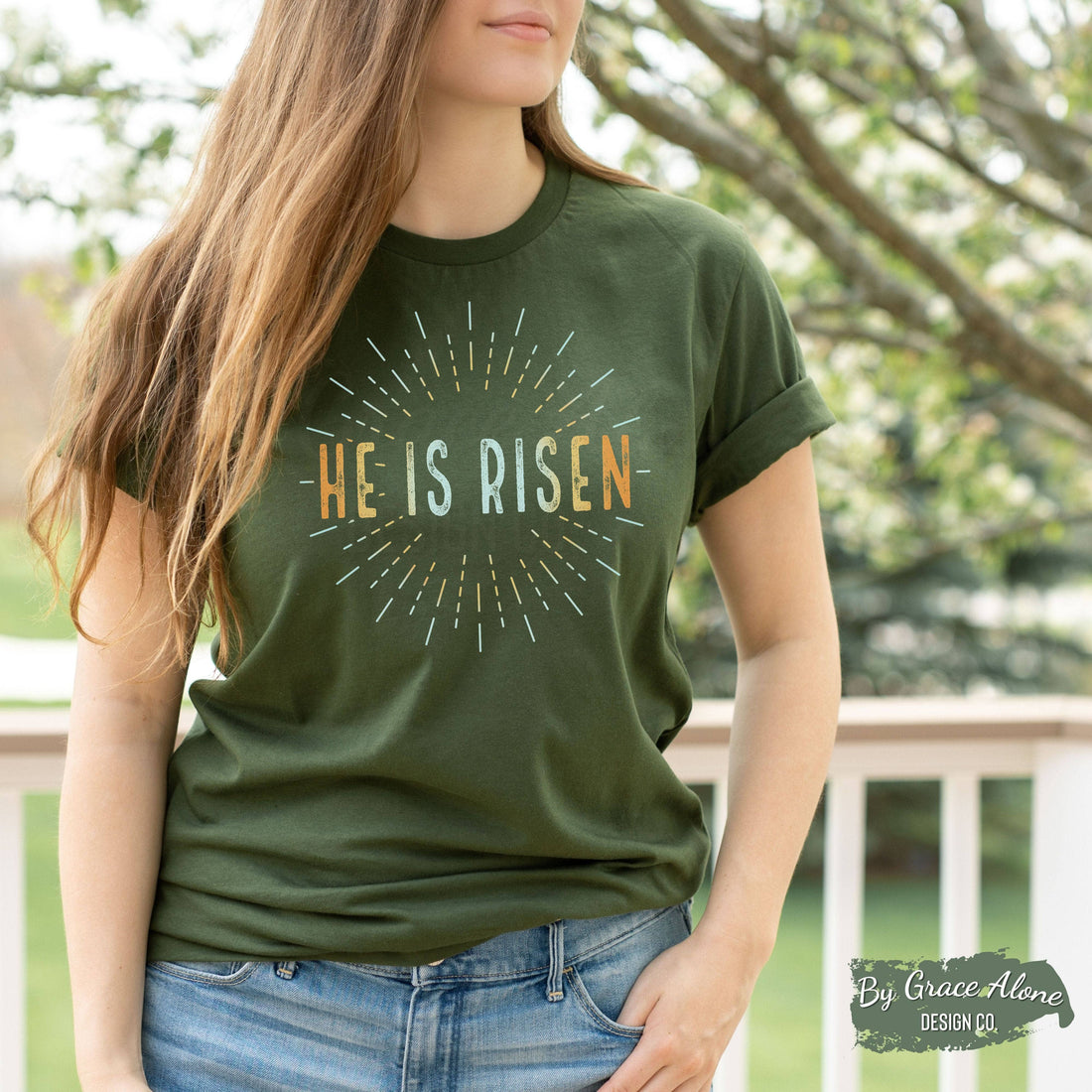 He Is Risen Matthew 28 Unisex T-Shirt Classics Olive