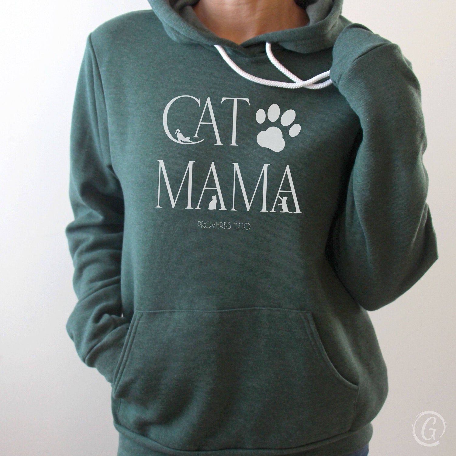 Cat Mama Premium Unisex Pullover Hoodie Heather Forest