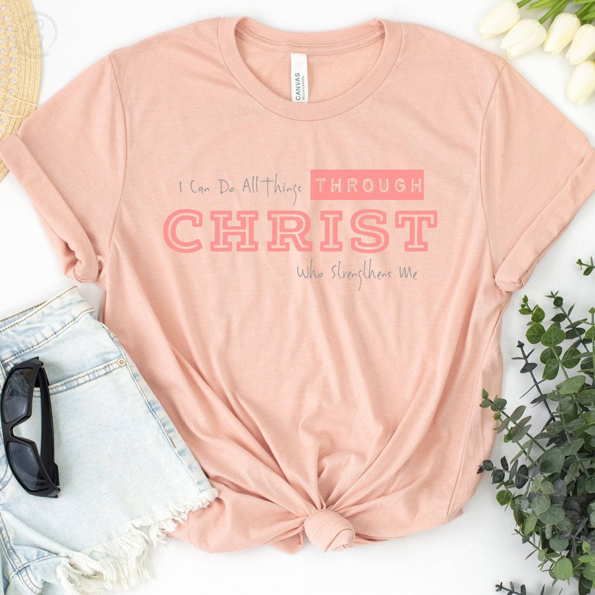 I Can Do All Things Through Christ Who Strengthens Me Philippians 4:11-13 Unisex T-Shirt Heathers Heather Peach