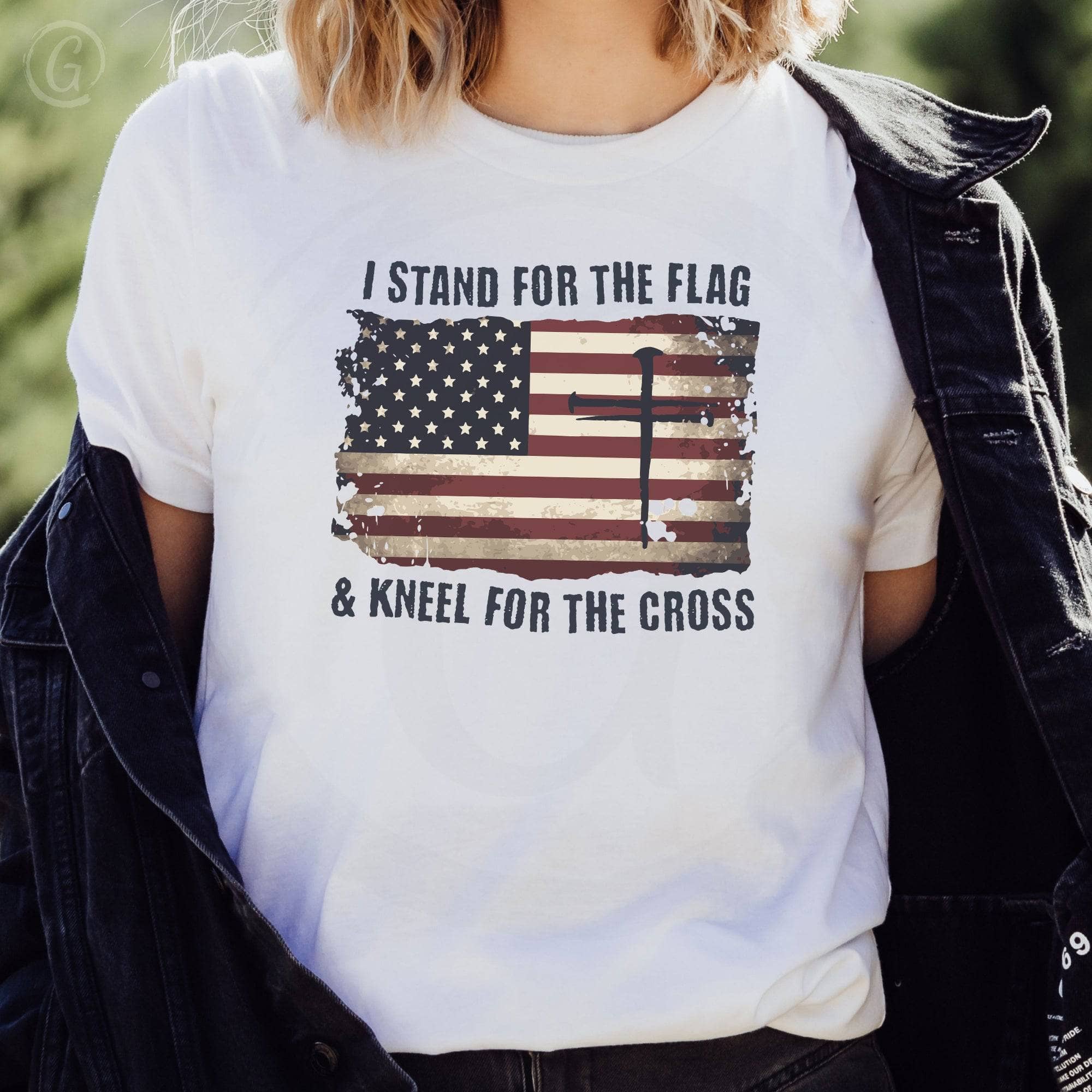 I Stand For The Flag &amp; Kneel For The Cross Unisex T-Shirt Classics White