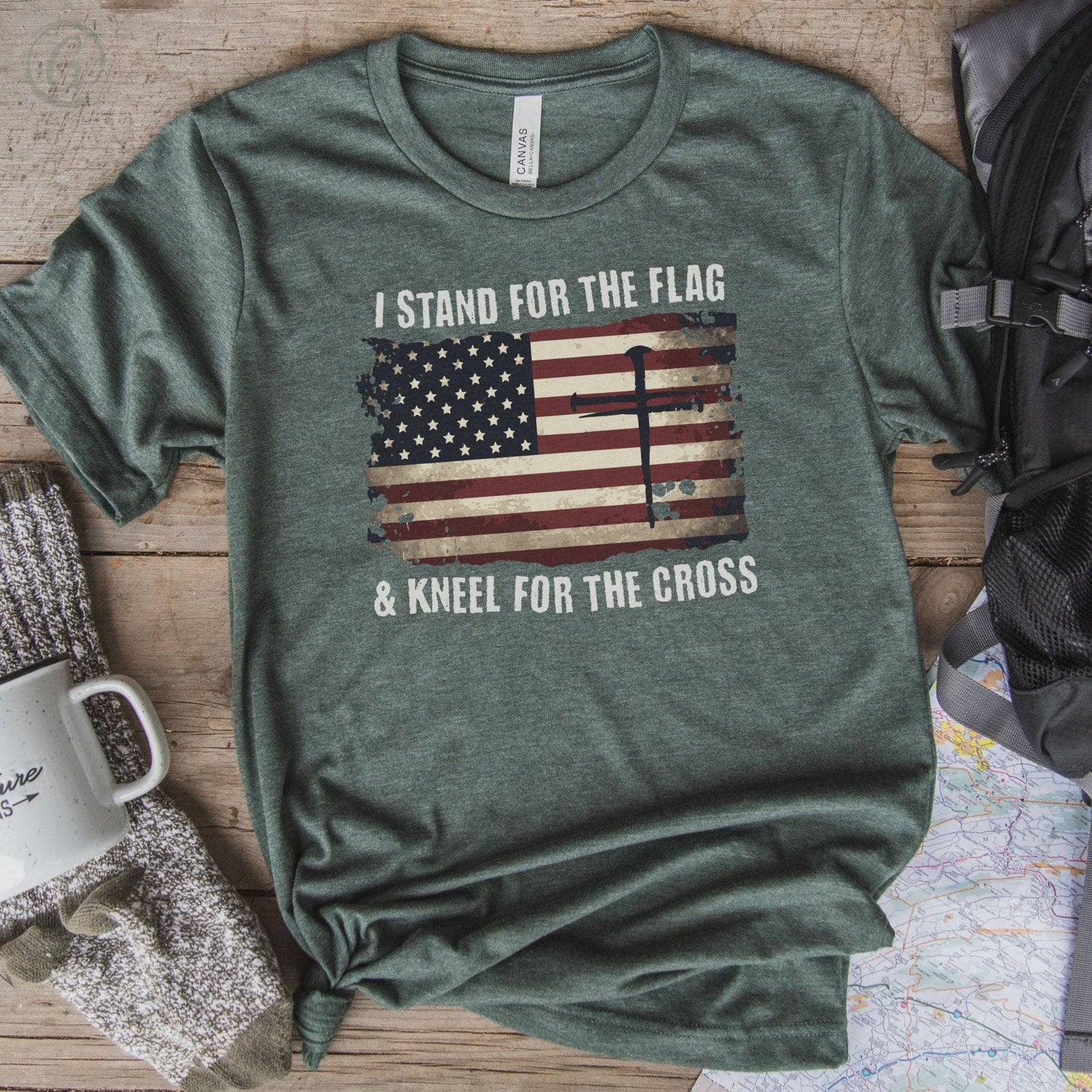 I Stand For The Flag &amp; Kneel For The Cross Unisex T-Shirt Heathers Heather Forest