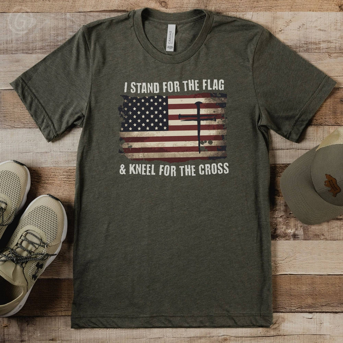 I Stand For The Flag &amp; Kneel For The Cross Unisex T-Shirt Heathers Heather Military Green