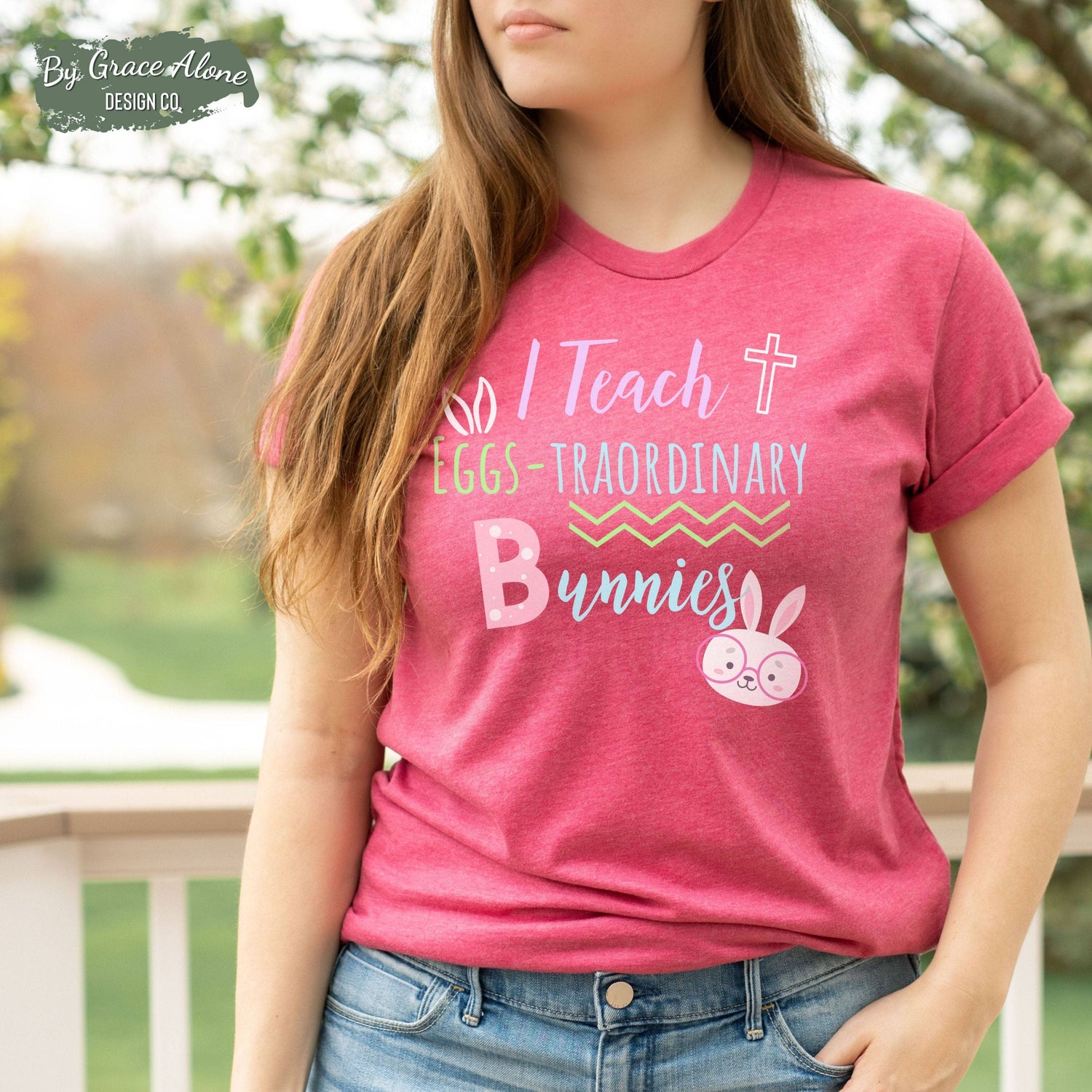 I Teach Eggs-Traordinary Bunnies Unisex T-Shirt Heathers Heather Raspberry