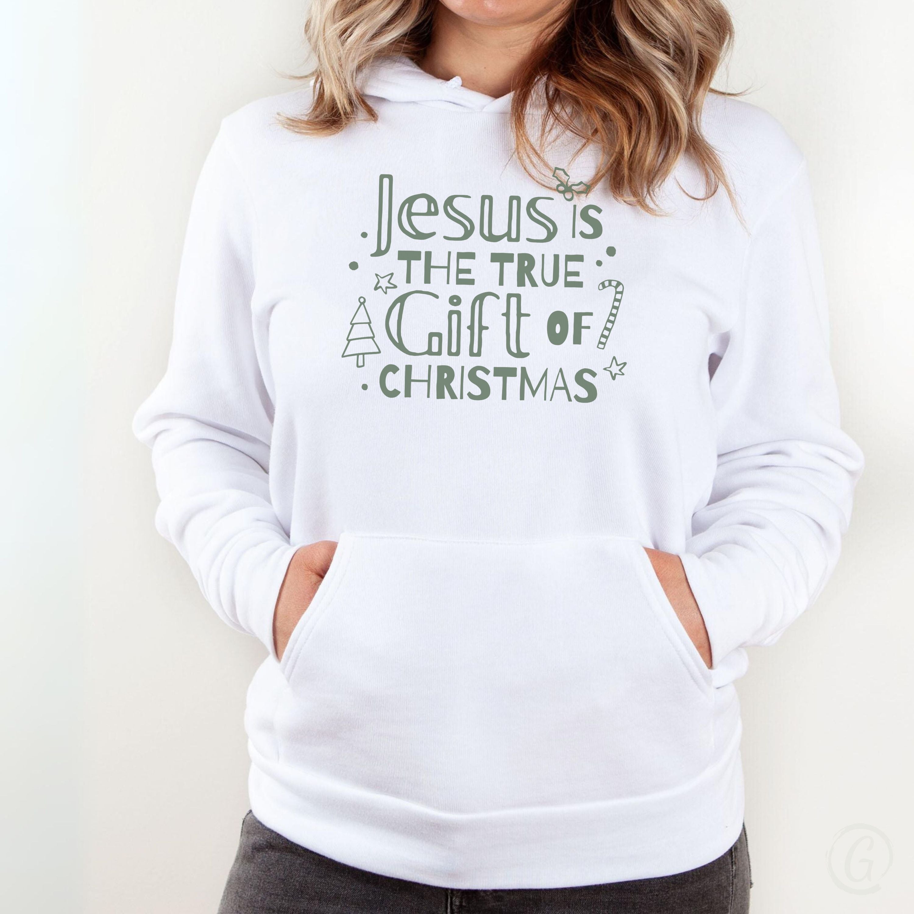 Jesus Is The True Gift Of Christmas Premium Unisex Pullover Hoodie White